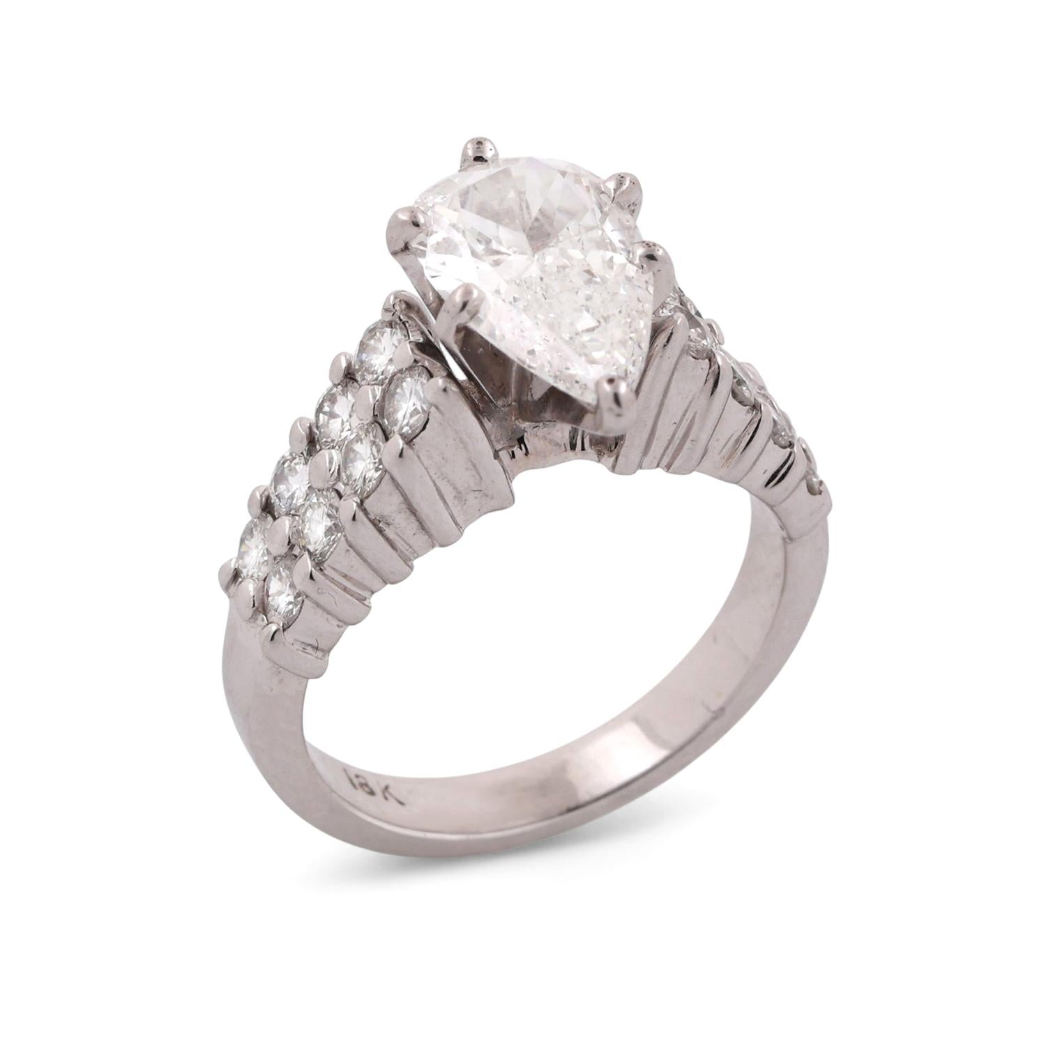 GIA 3.34 TW Pear Diamond Solitaire Engagement Ring With Accents 18K W/Gold SZ 6