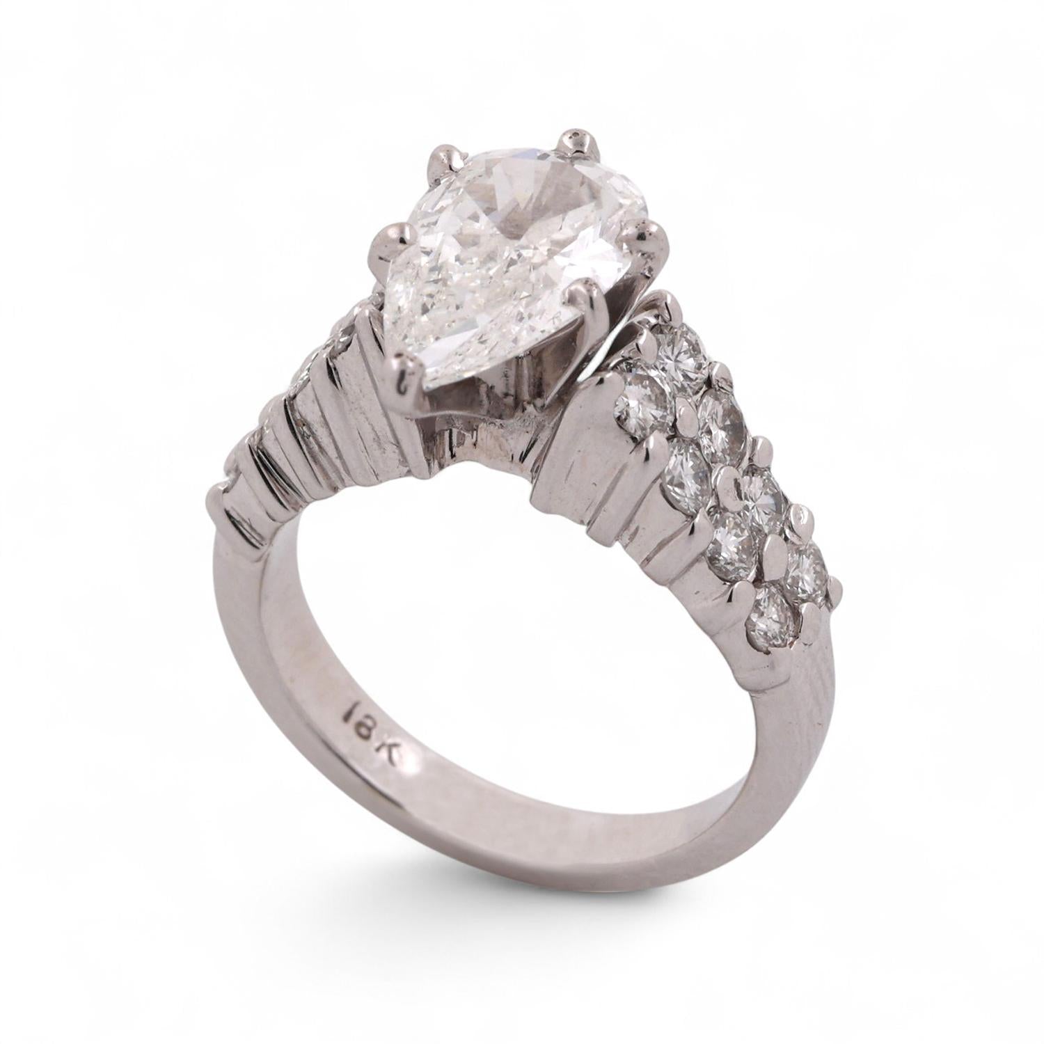 GIA 3.34 TW Pear Diamond Solitaire Engagement Ring With Accents 18K W/Gold SZ 6