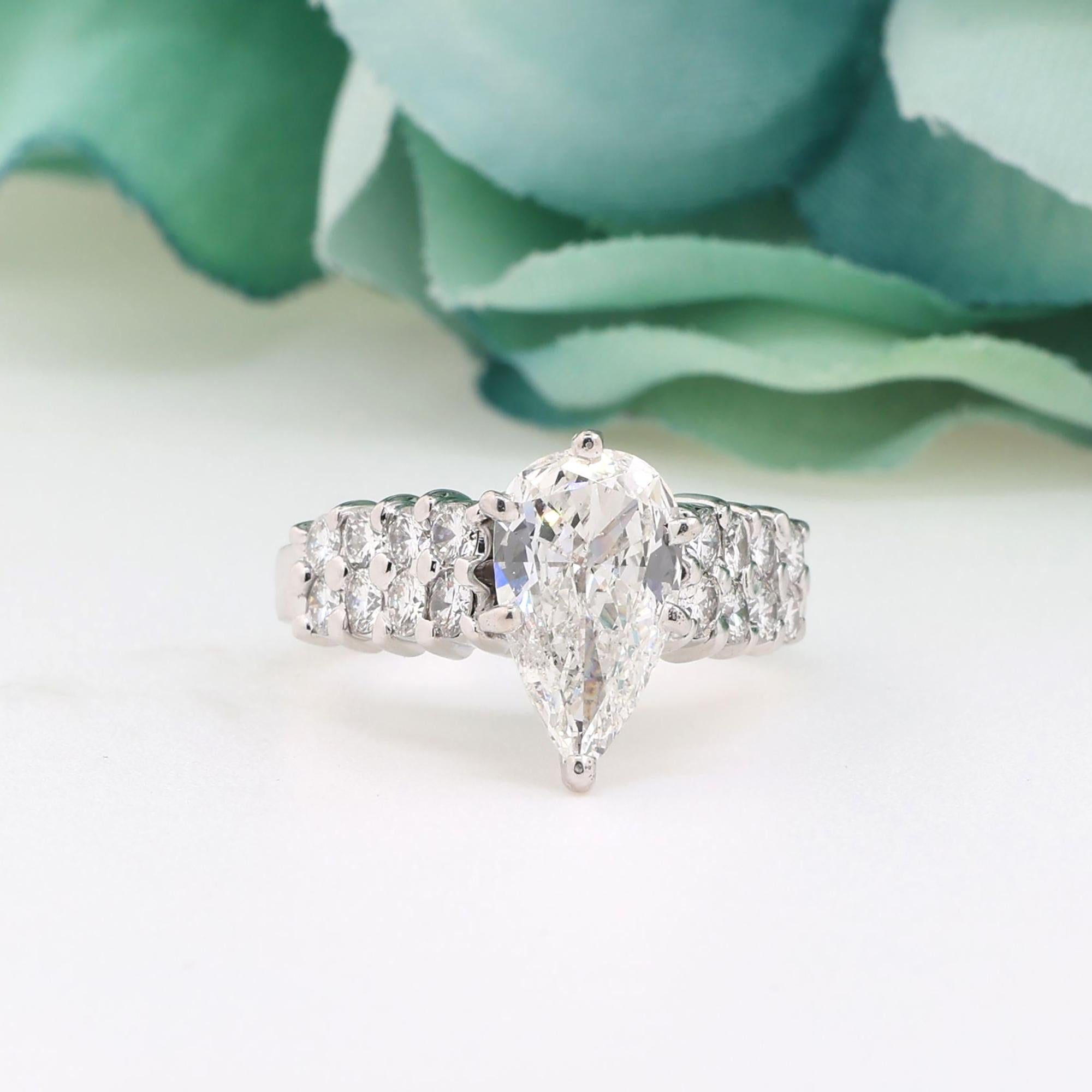 GIA 3.34 TW Pear Diamond Solitaire Engagement Ring With Accents 18K W/Gold SZ 6
