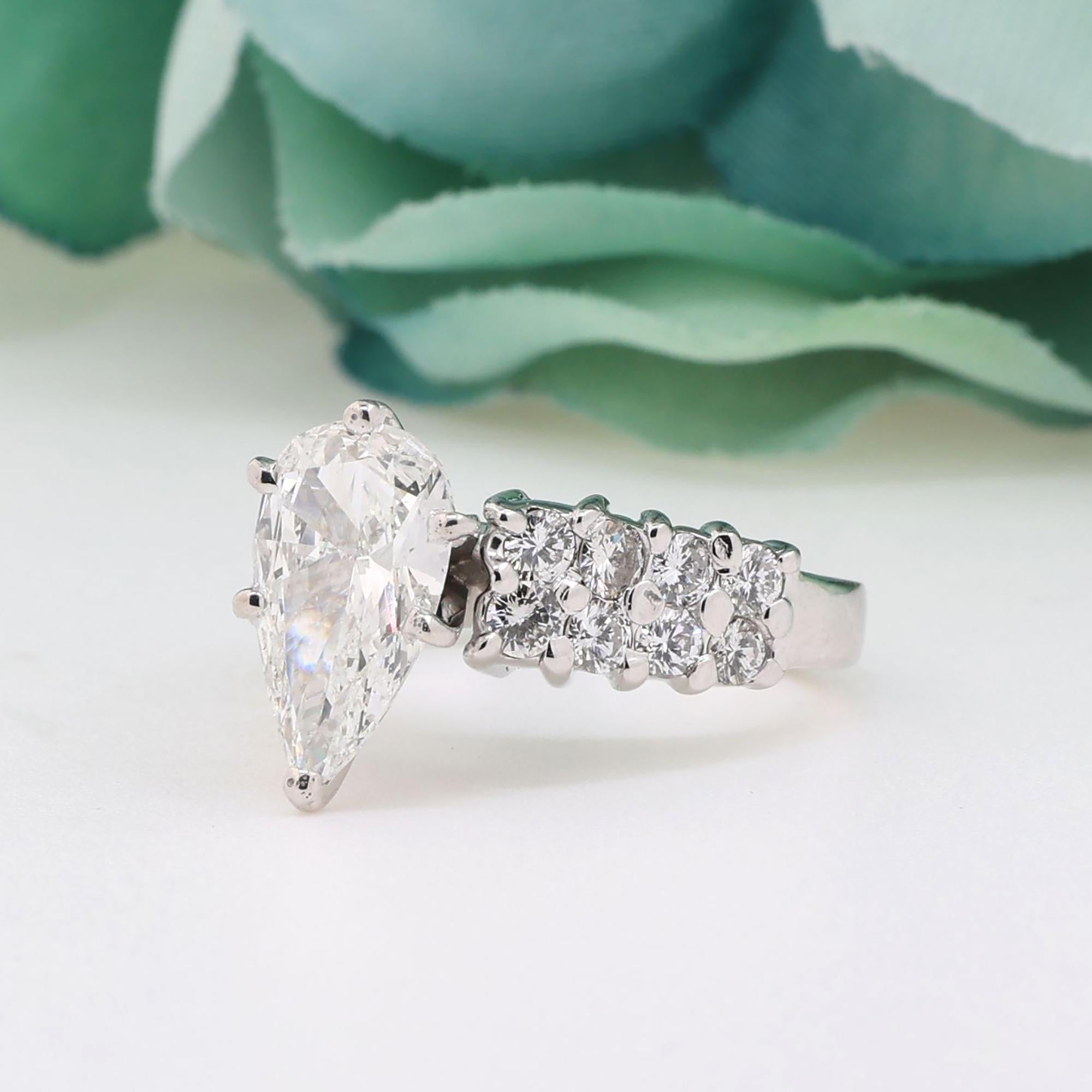 GIA 3.34 TW Pear Diamond Solitaire Engagement Ring With Accents 18K W/Gold SZ 6