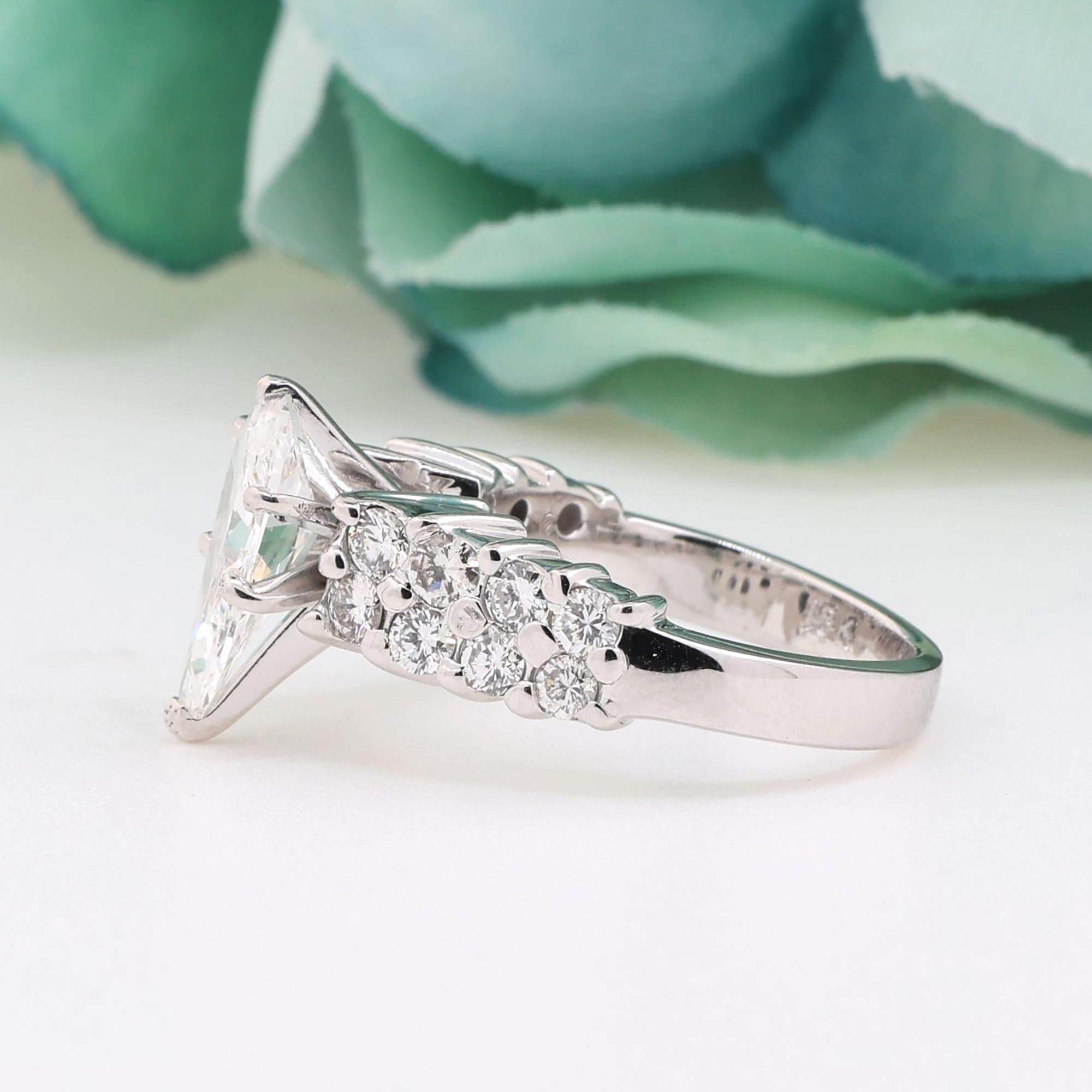 GIA 3.34 TW Pear Diamond Solitaire Engagement Ring With Accents 18K W/Gold SZ 6