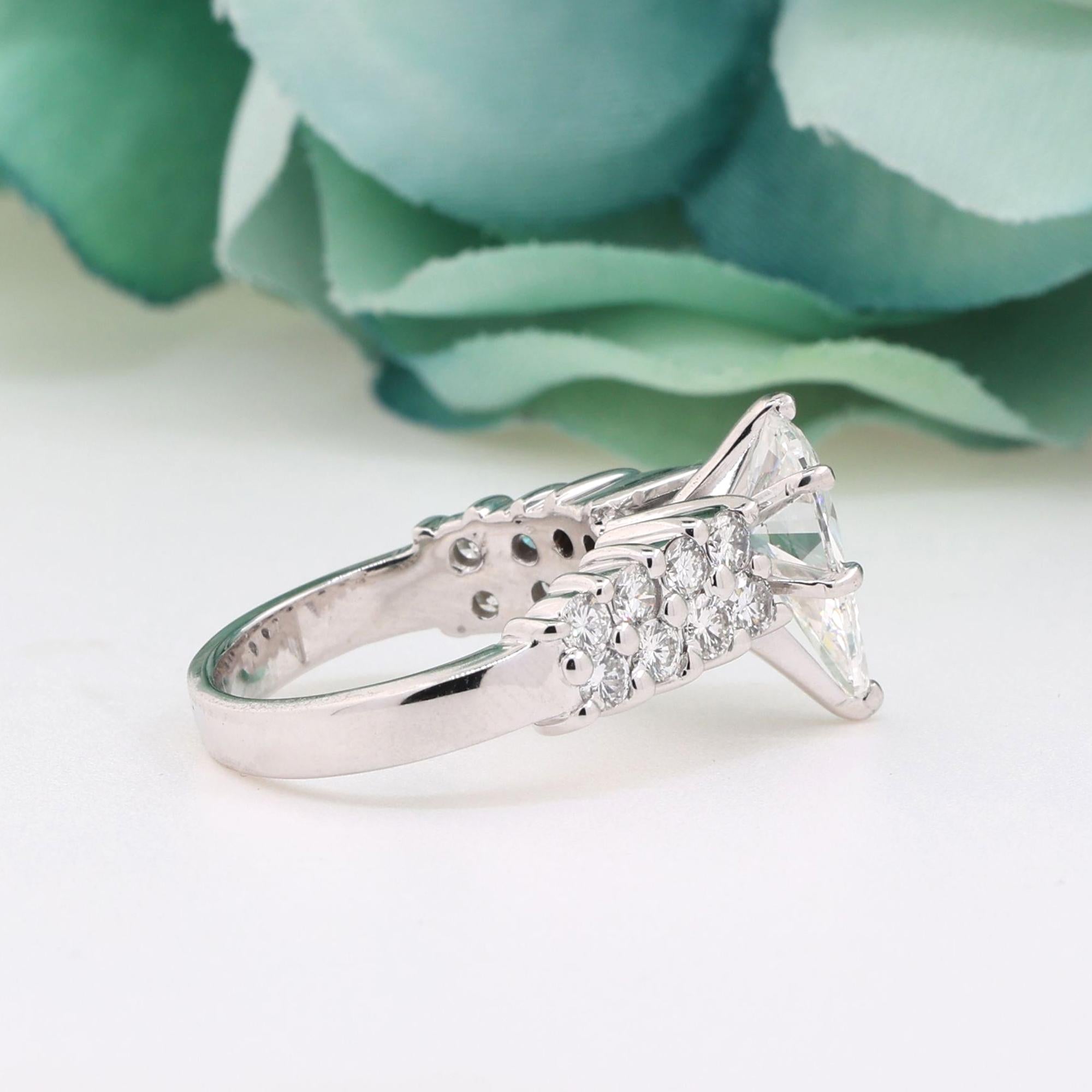 GIA 3.34 TW Pear Diamond Solitaire Engagement Ring With Accents 18K W/Gold SZ 6
