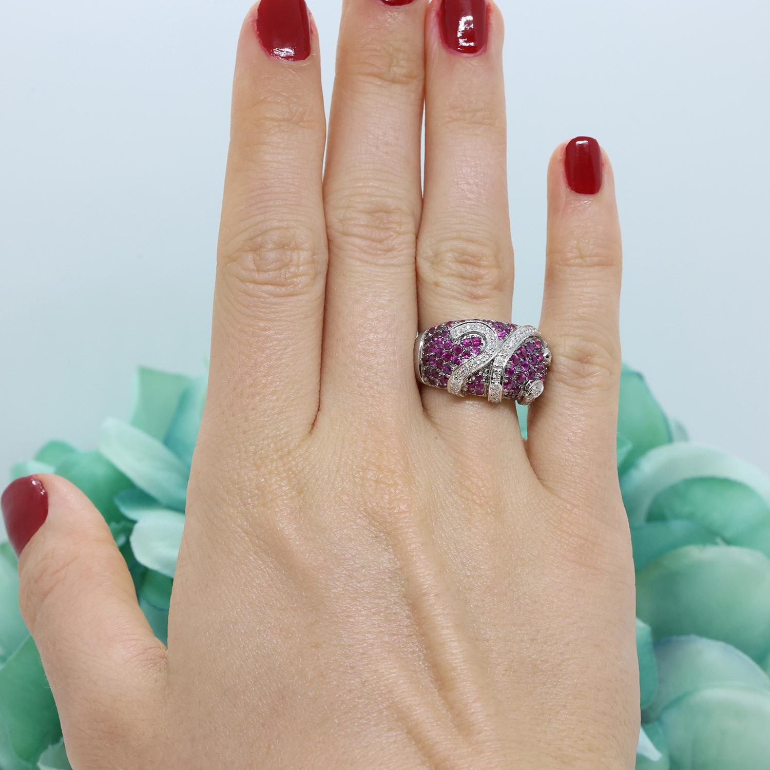 3.50 CTW Cluster Ruby Diamond Wide Band Ring 18K White Gold Size 6 Ladies