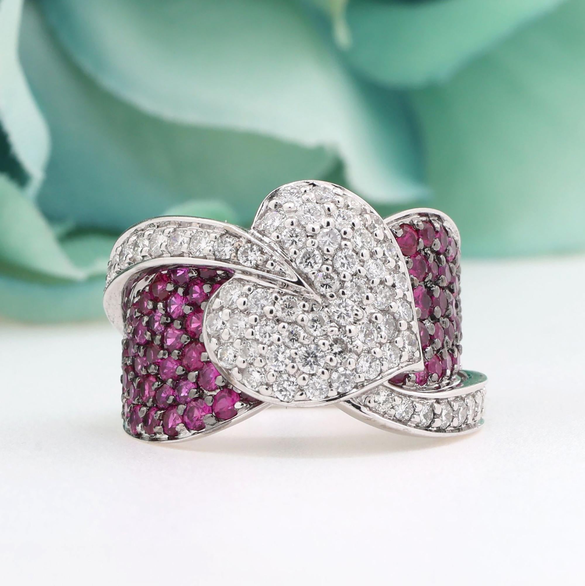 Cluster Pink Sapphire Diamond Heart Ring 14K White Gold 2.65 CTW Ladies Size 6