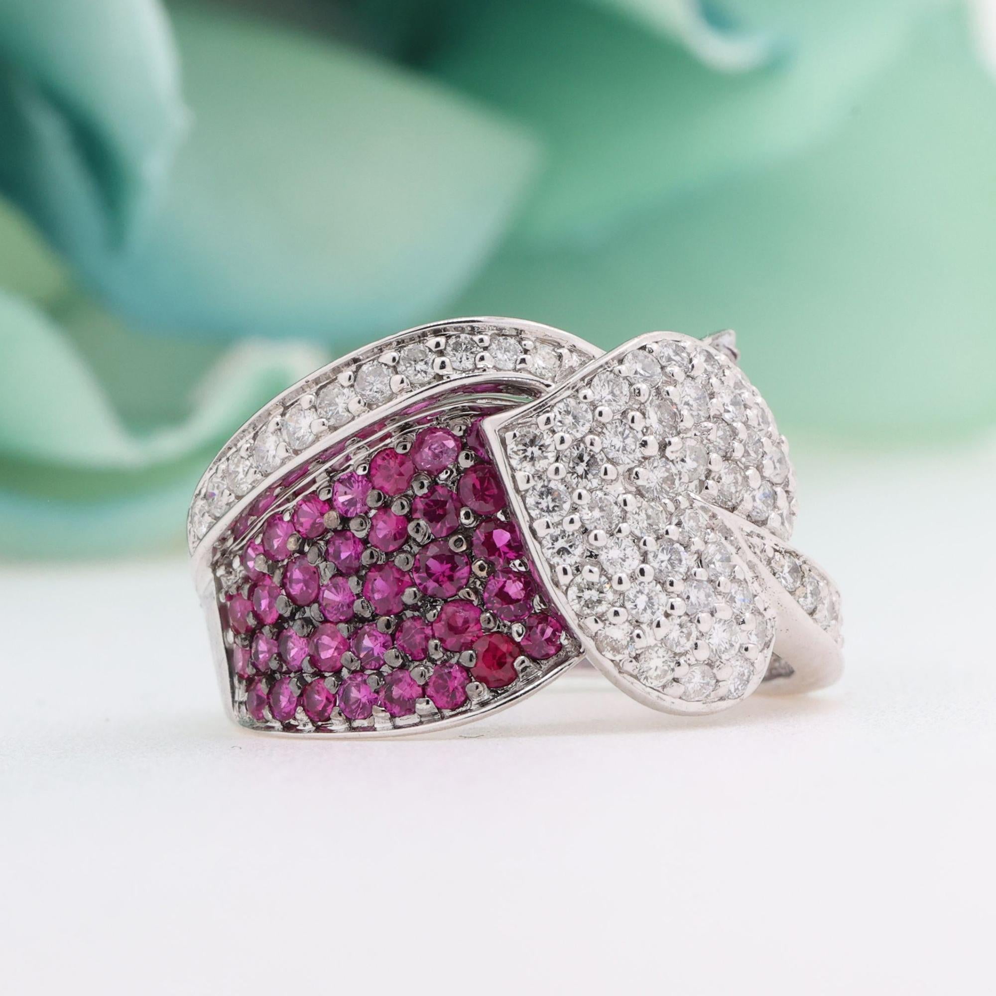 Cluster Pink Sapphire Diamond Heart Ring 14K White Gold 2.65 CTW Ladies Size 6