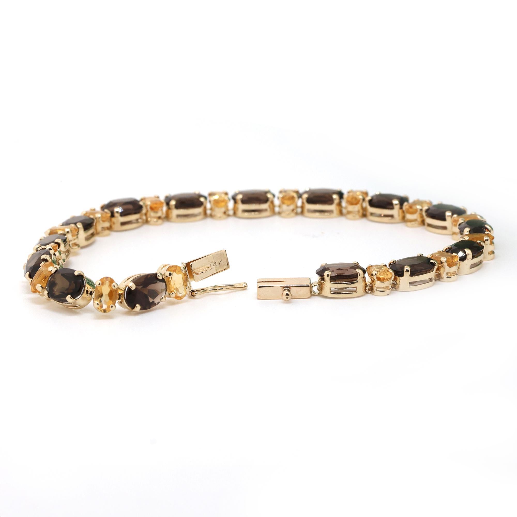 13.50 CTW Oval Smoky Quartz Citrine Gemstone Line Bracelet 14K Yellow Gold 6.75"