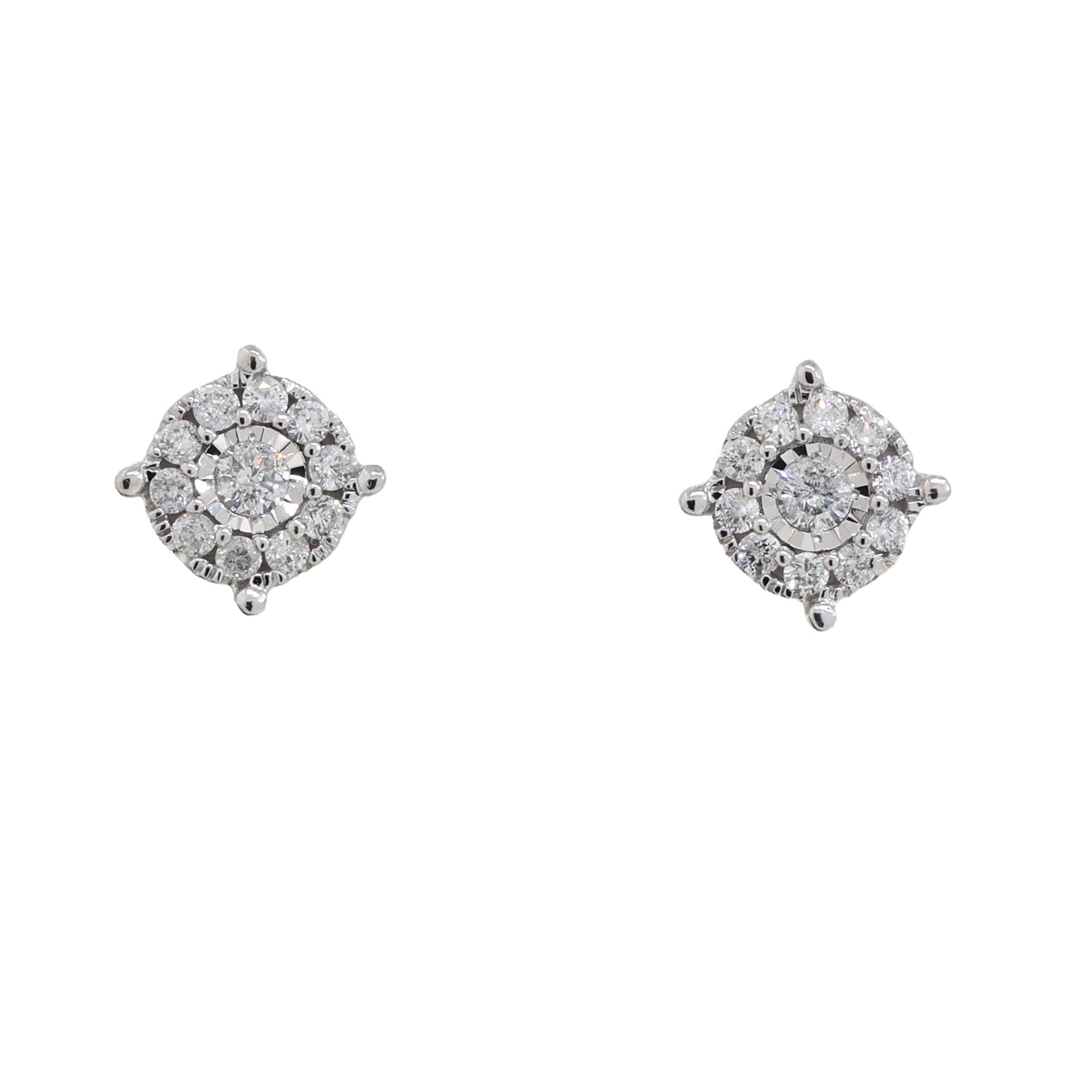 Round Halo Diamond Filigree Stud Earrings 14K White Gold 0.50 TW 0.25" Estate