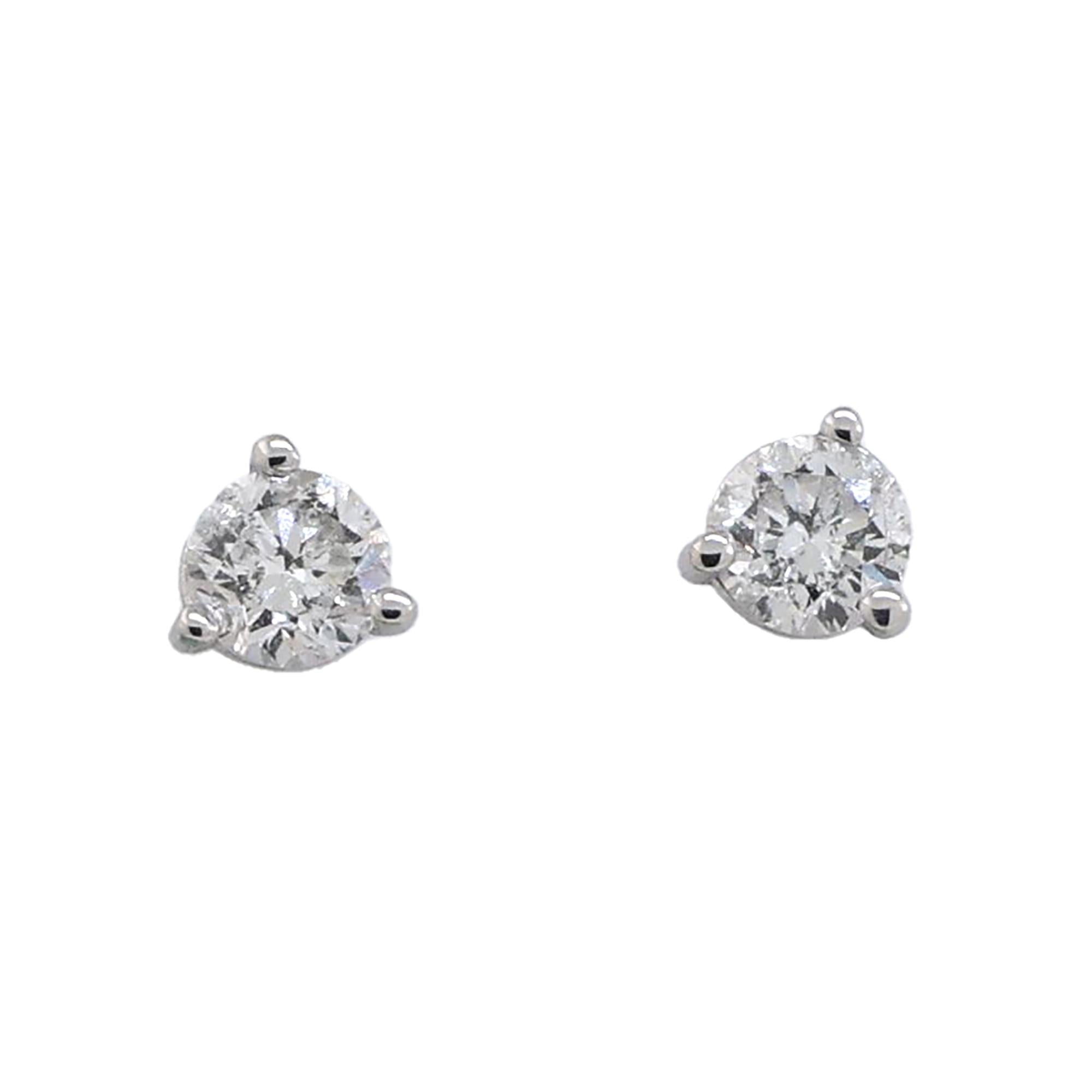 0.60 TW Round Diamond Stud Earrings 14K White Gold 3-Prong Basket Set Screw Back