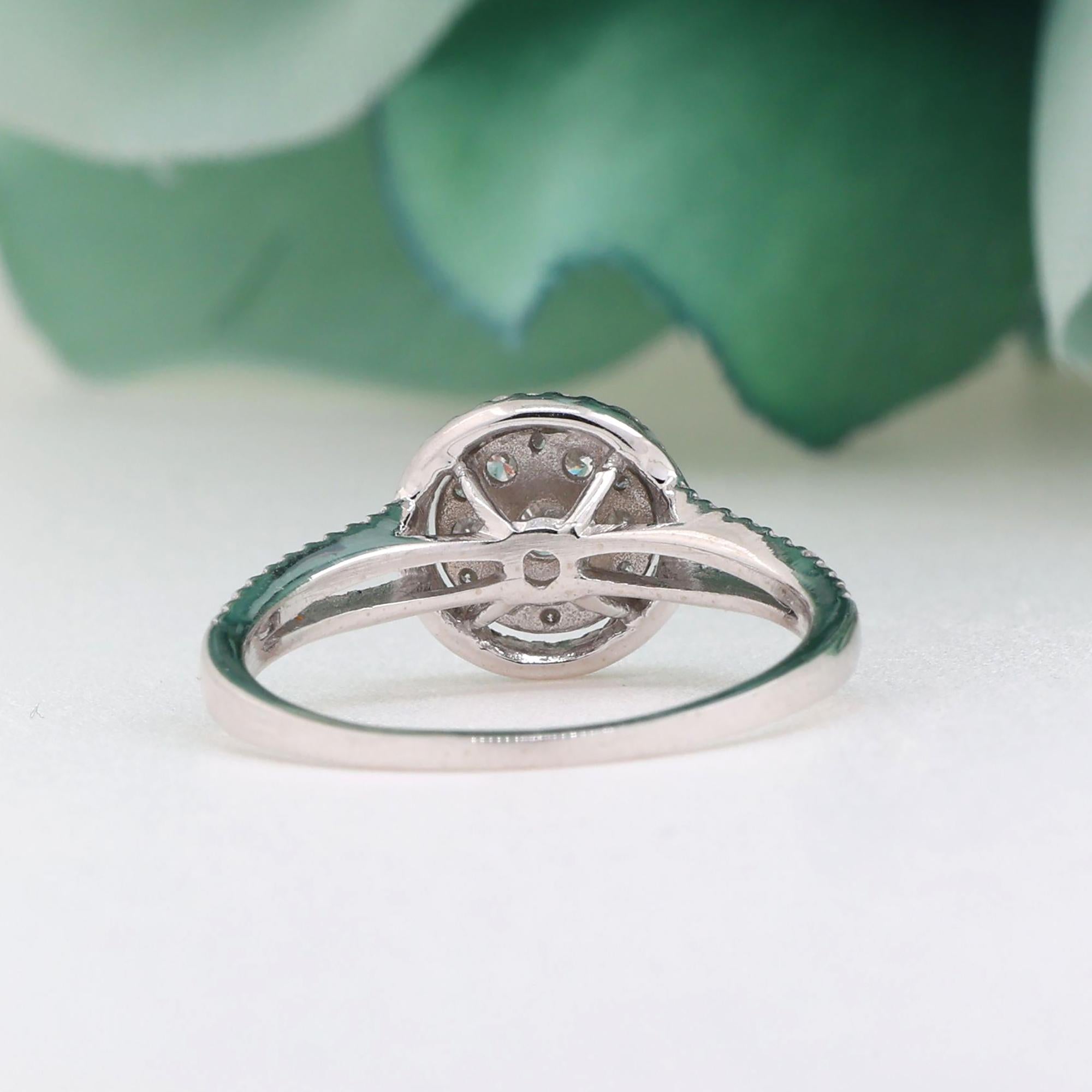 Cluster Halo Diamond Circle Ring 14K White Gold 0.75 TW Round Diamonds Size 7