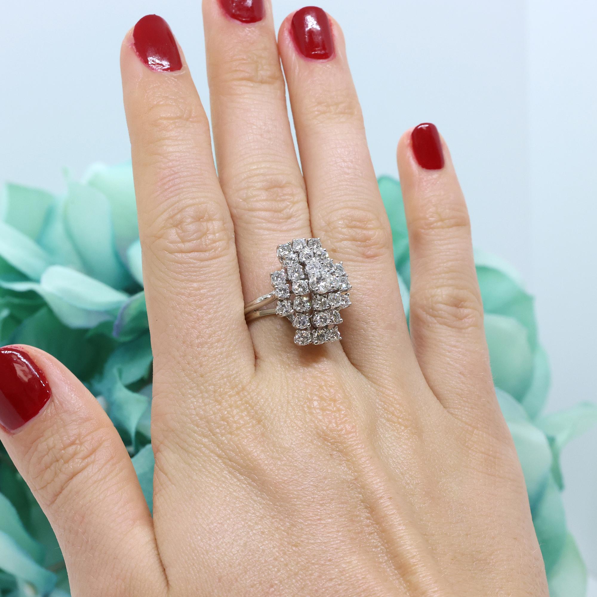 Cascade Diamond Cocktail Cross Ring 14K White Gold 2.46 TW Size 7 Estate