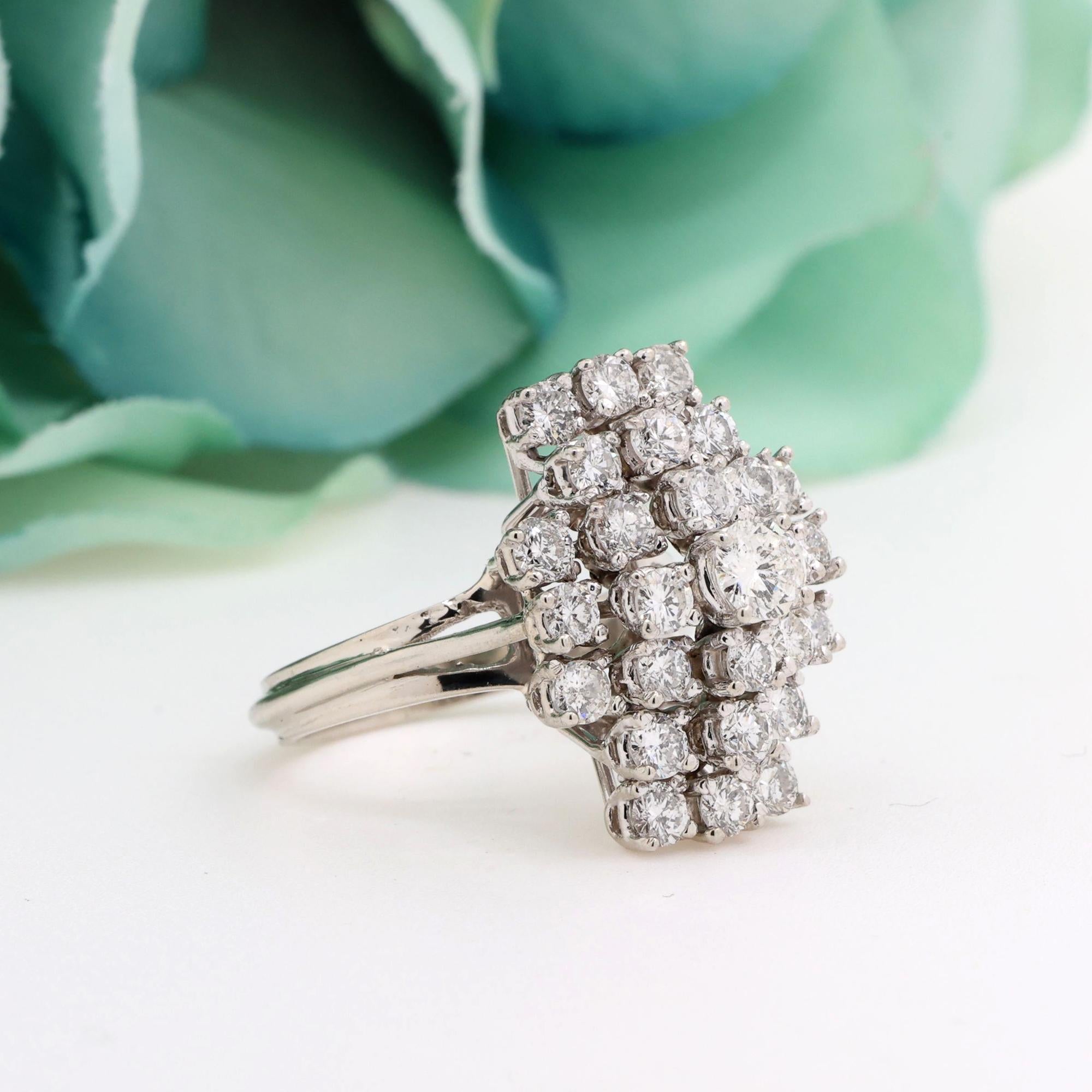 Cascade Diamond Cocktail Cross Ring 14K White Gold 2.46 TW Size 7 Estate