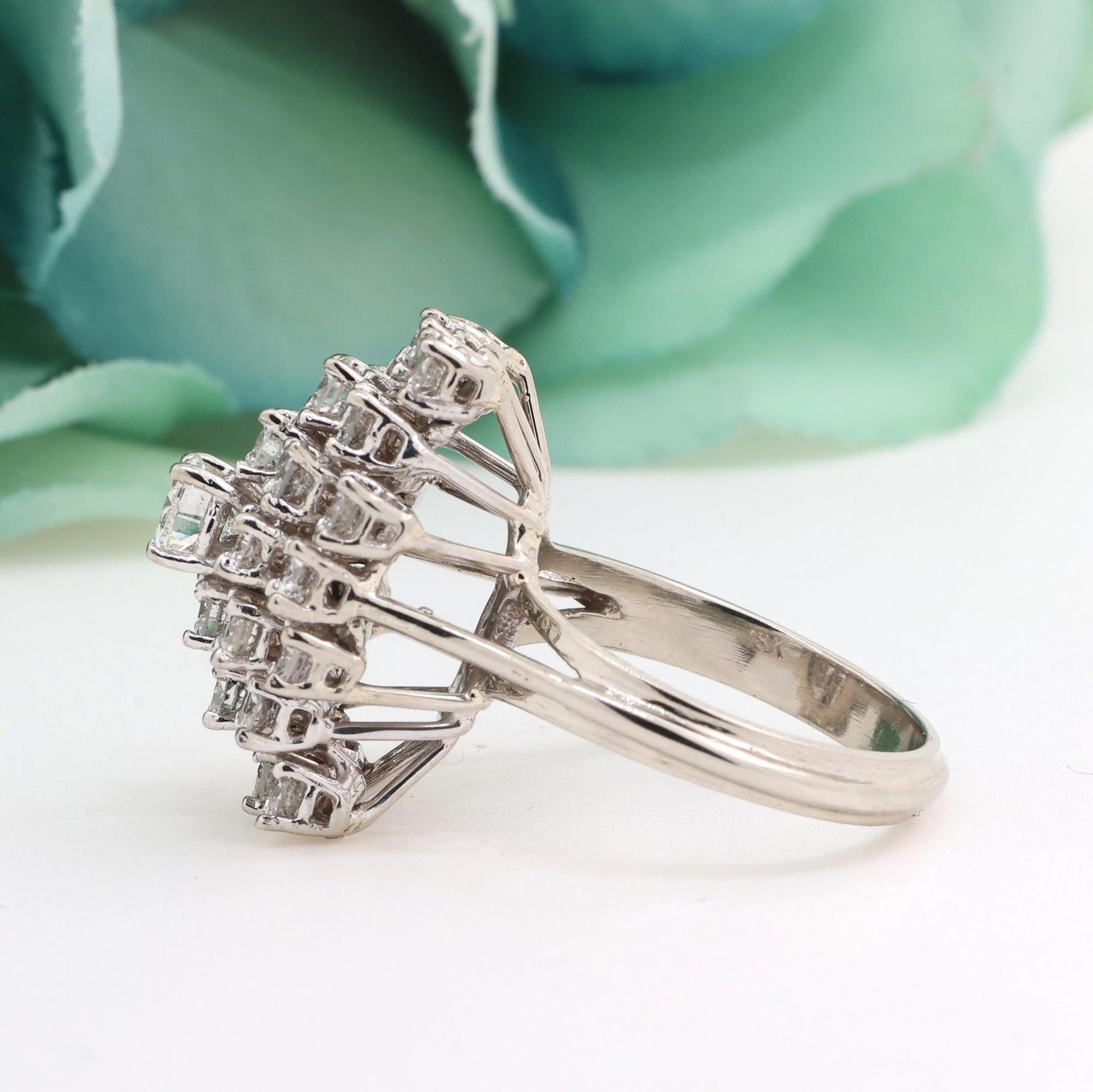 Cascade Diamond Cocktail Cross Ring 14K White Gold 2.46 TW Size 7 Estate