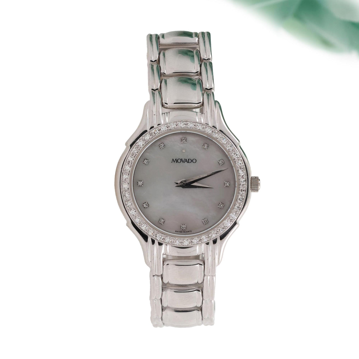 Ladies Movado Watch Mother of Pearl Dial 0.50 TW Diamond Bezel 14K White Gold 6"