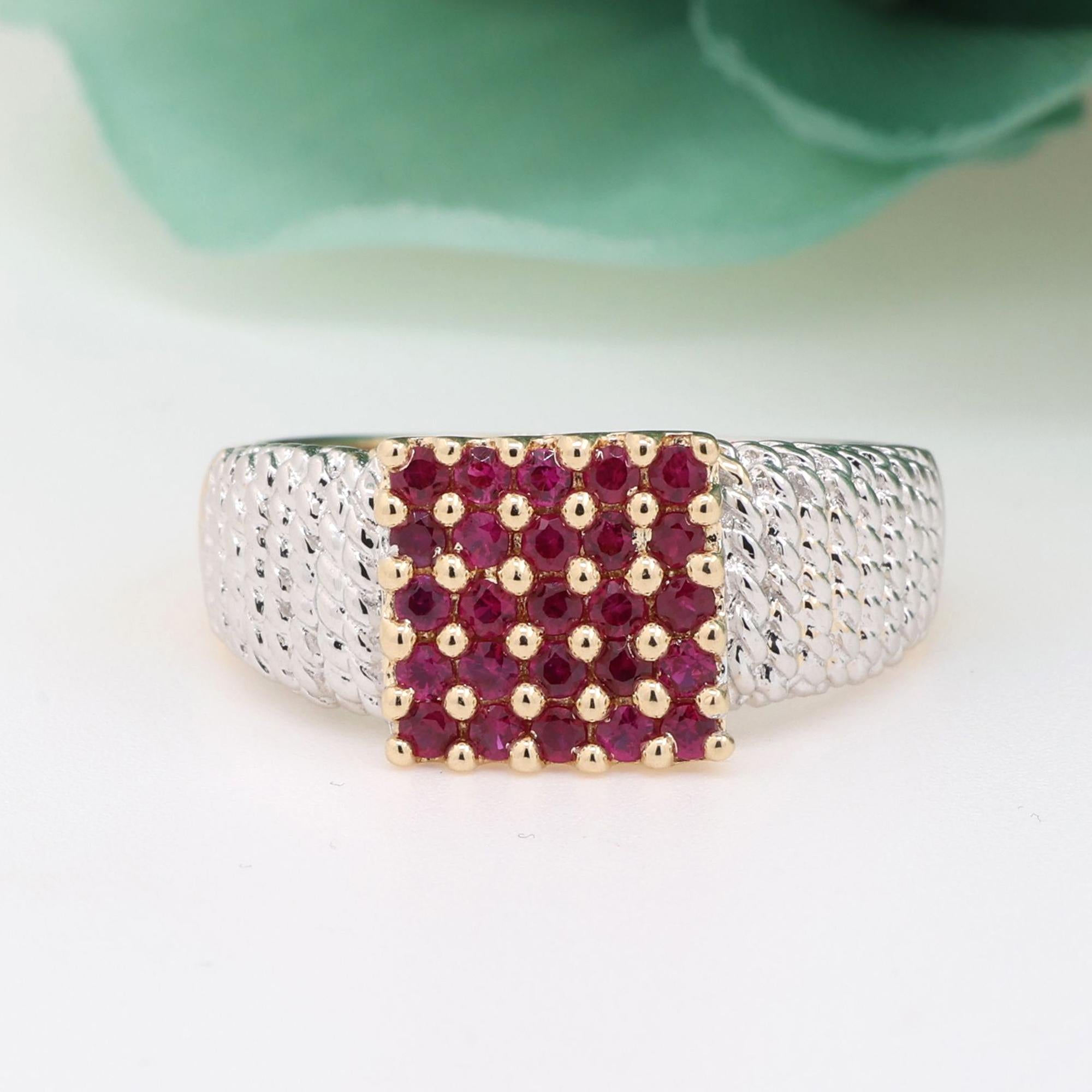 Ruby Gemstone Square Ring 14K Gold 0.75 CTW Size 9.25 Vintage Estate