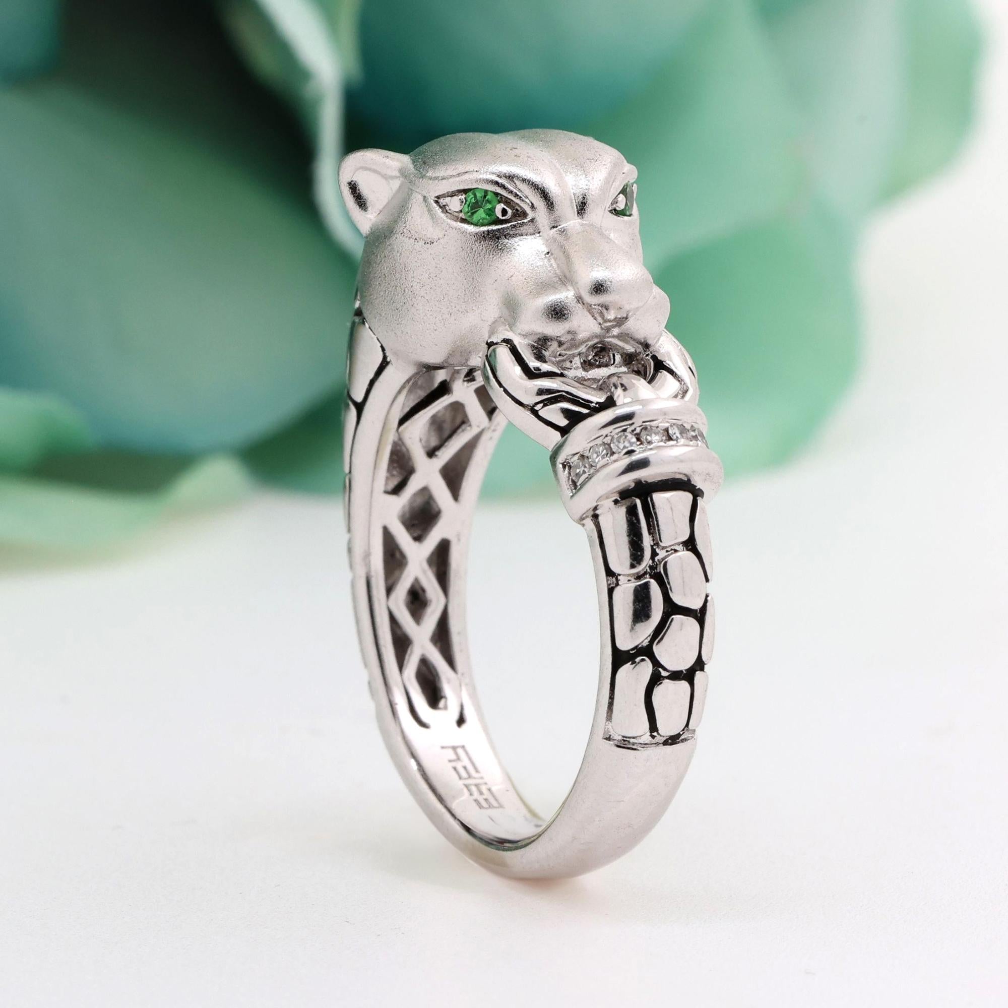 EFFY Diamond Tsavorite Panther Ring Sterling Silver 0.08 TW Size 9.25