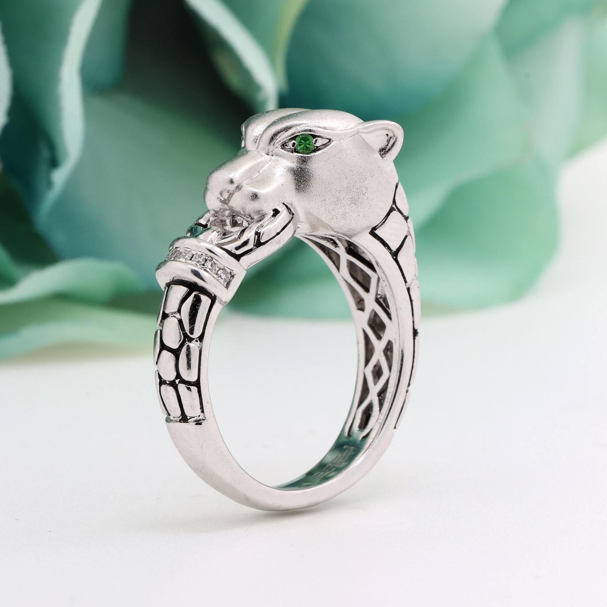 EFFY Diamond Tsavorite Panther Ring Sterling Silver 0.08 TW Size 9.25