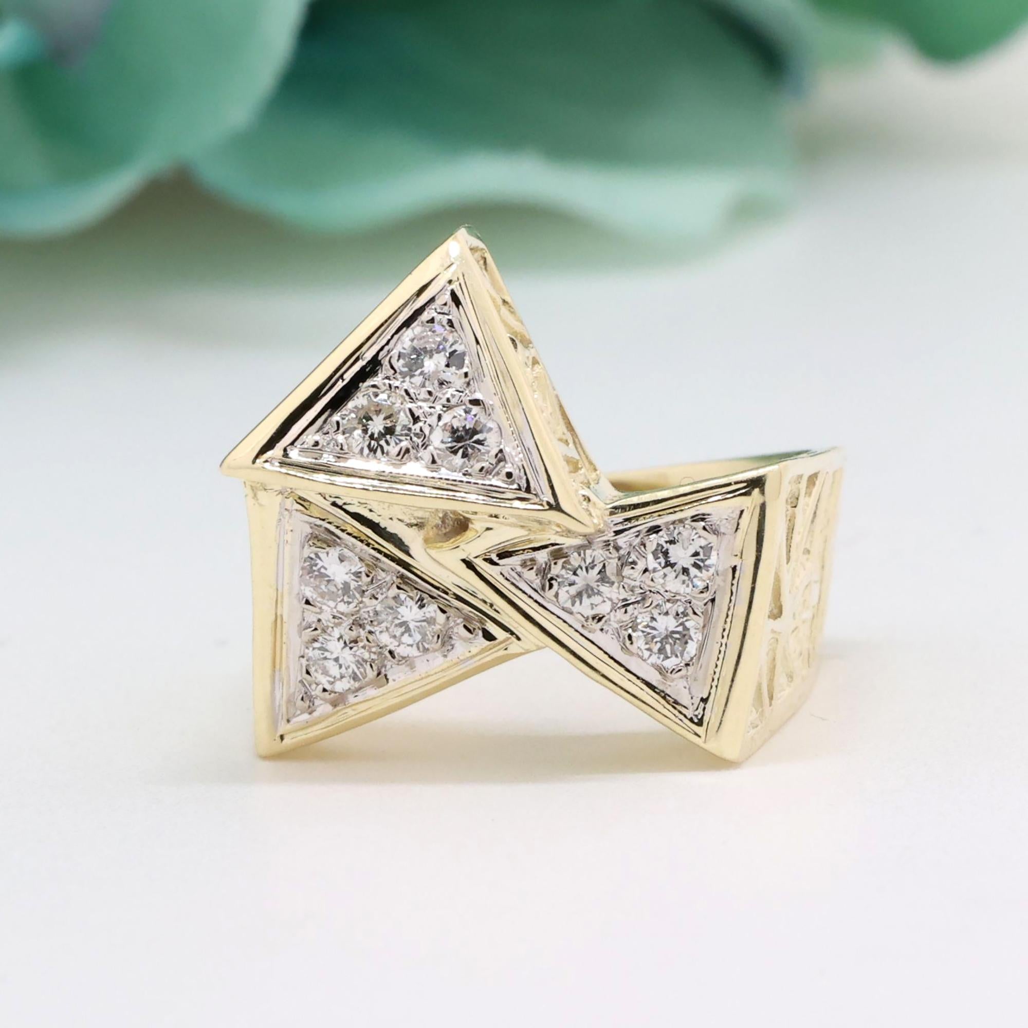 Geometric Diamond Statement Ring 14K Yellow Gold 0.65 TW Size 7.5 Contemporary