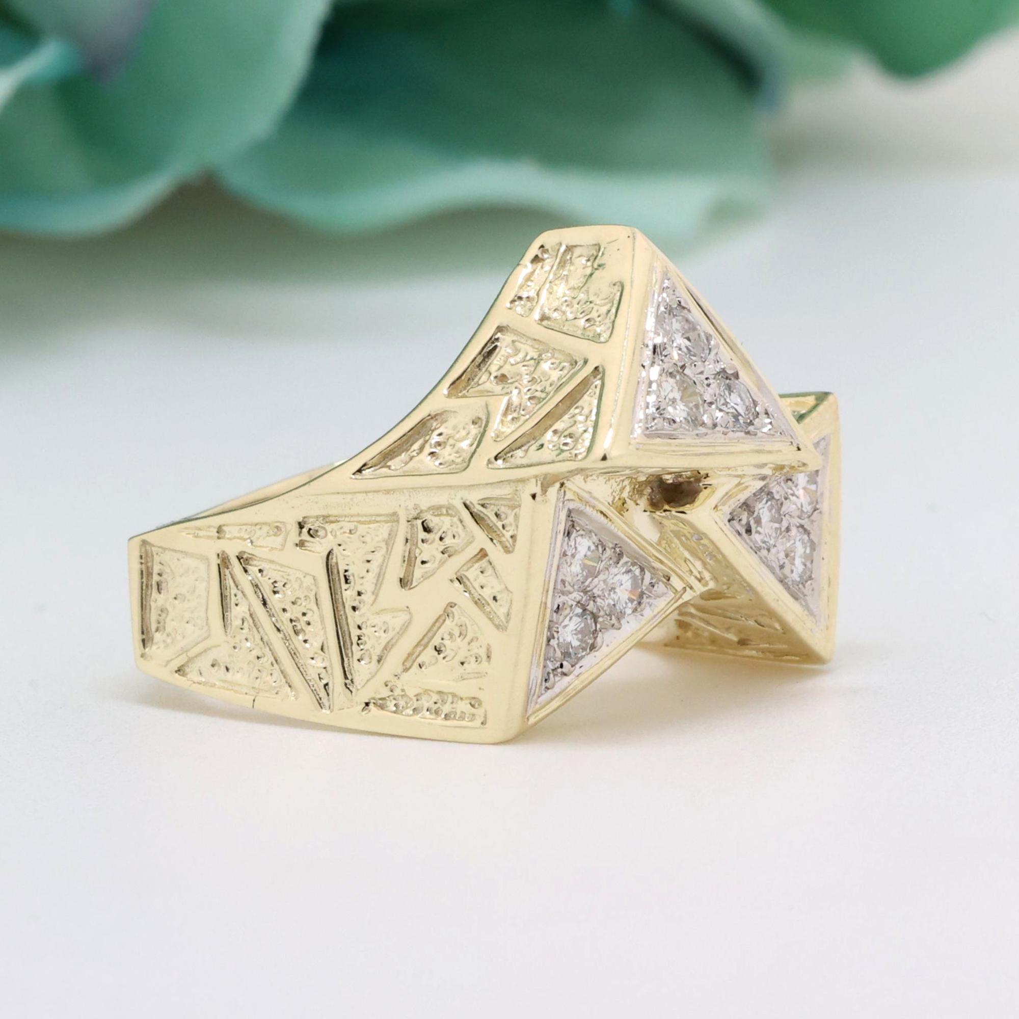 Geometric Diamond Statement Ring 14K Yellow Gold 0.65 TW Size 7.5 Contemporary