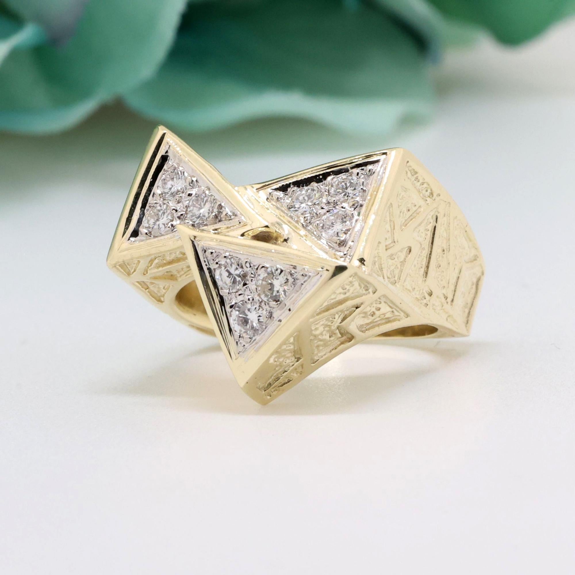 Geometric Diamond Statement Ring 14K Yellow Gold 0.65 TW Size 7.5 Contemporary