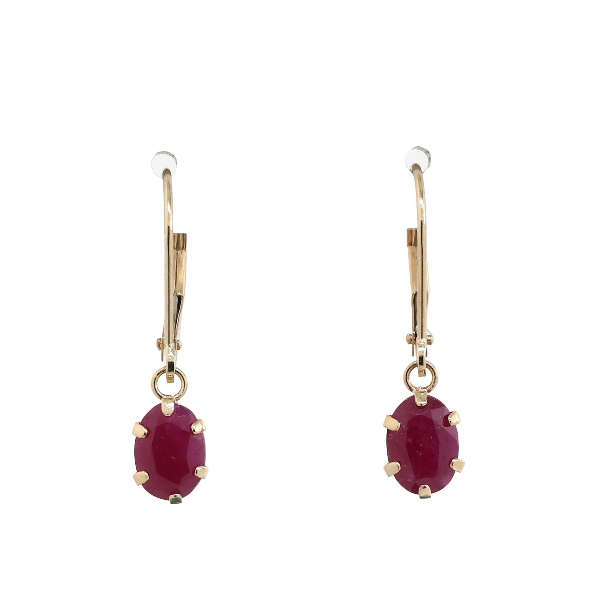 Ruby Drop Dangle Earrings 14K Yellow Gold 2.00 CTW Lever Backs Ladies