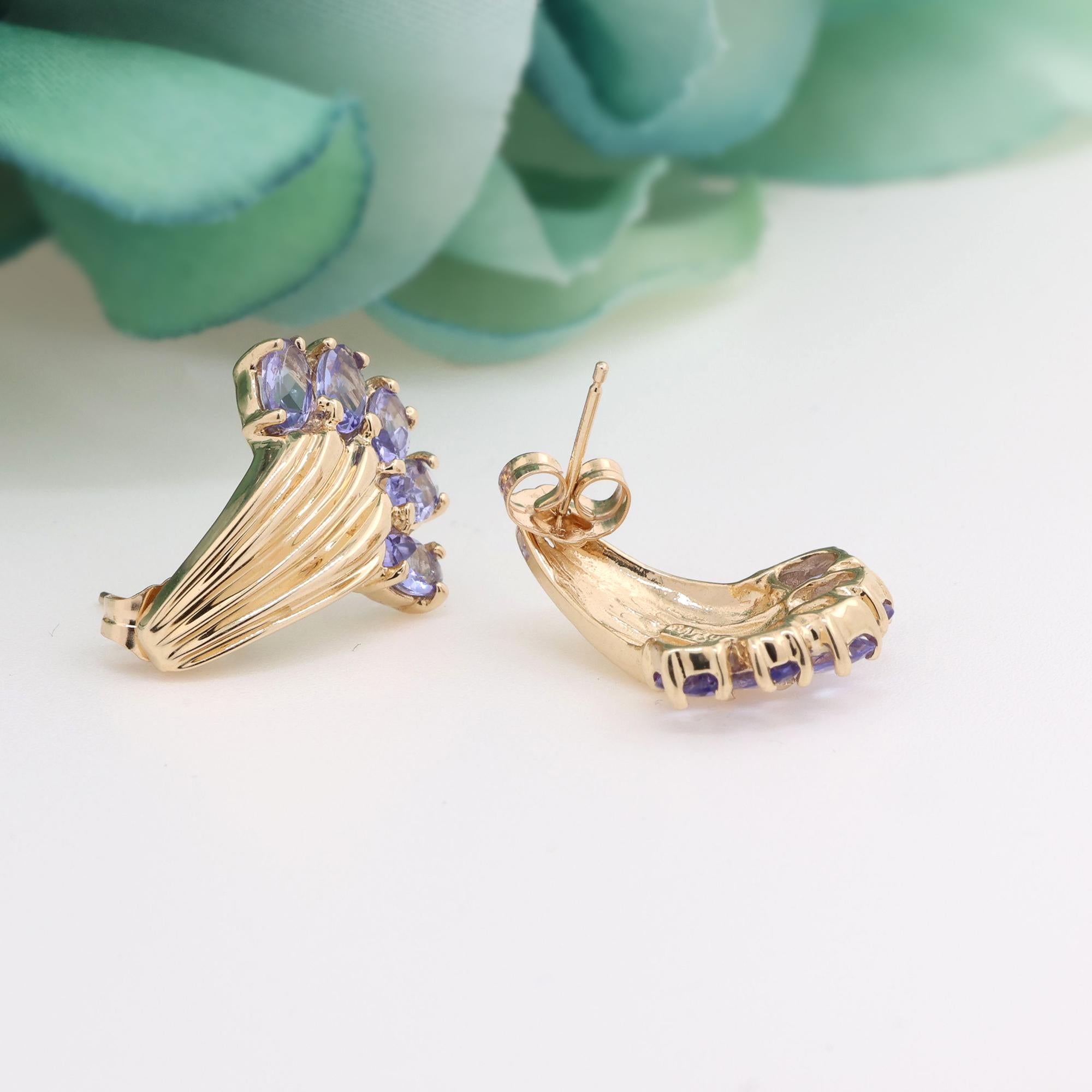 Vintage Tanzanite Fan Drop Earrings 14K Yellow Gold 2.50 CTW 0.65" Ladies Estate