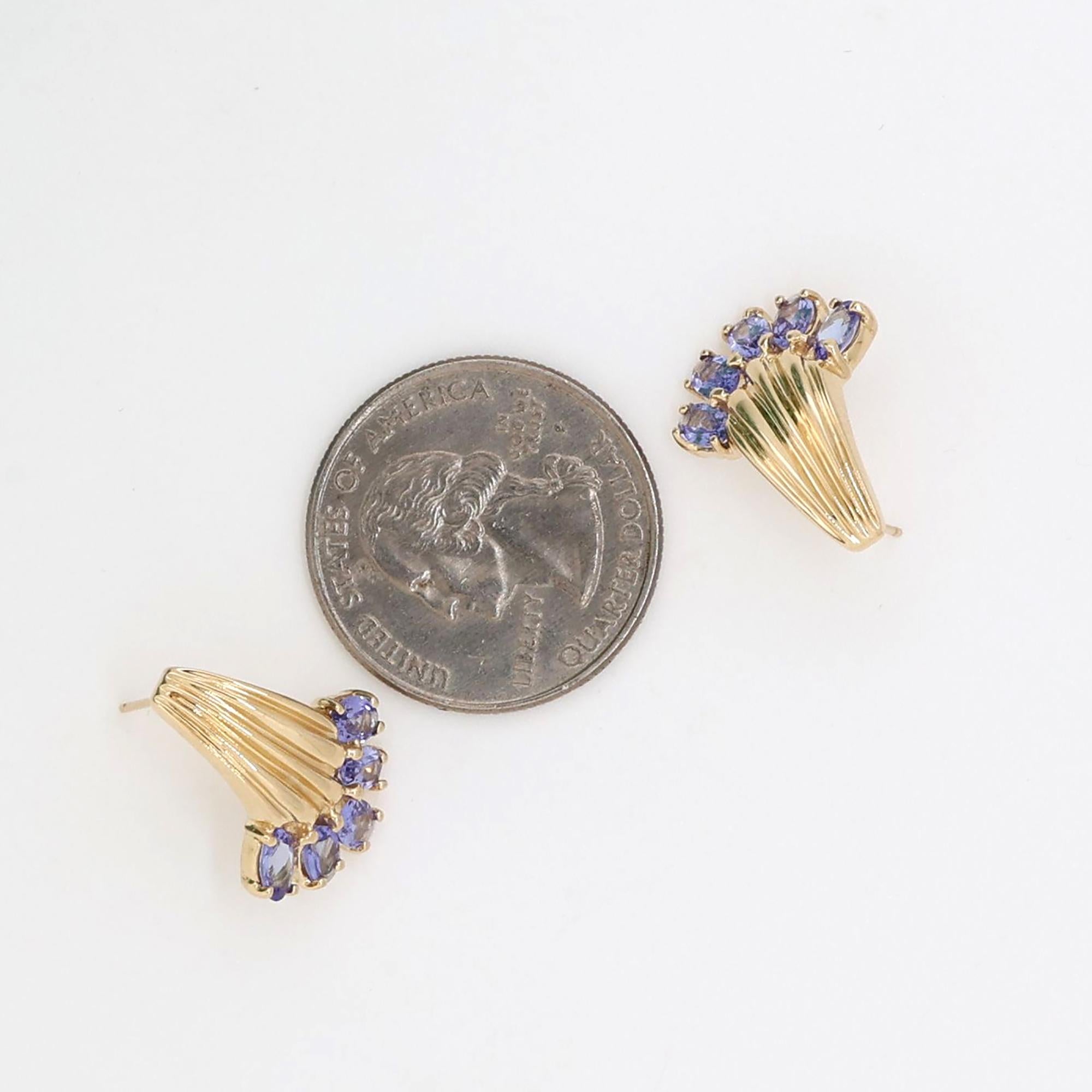 Vintage Tanzanite Fan Drop Earrings 14K Yellow Gold 2.50 CTW 0.65" Ladies Estate