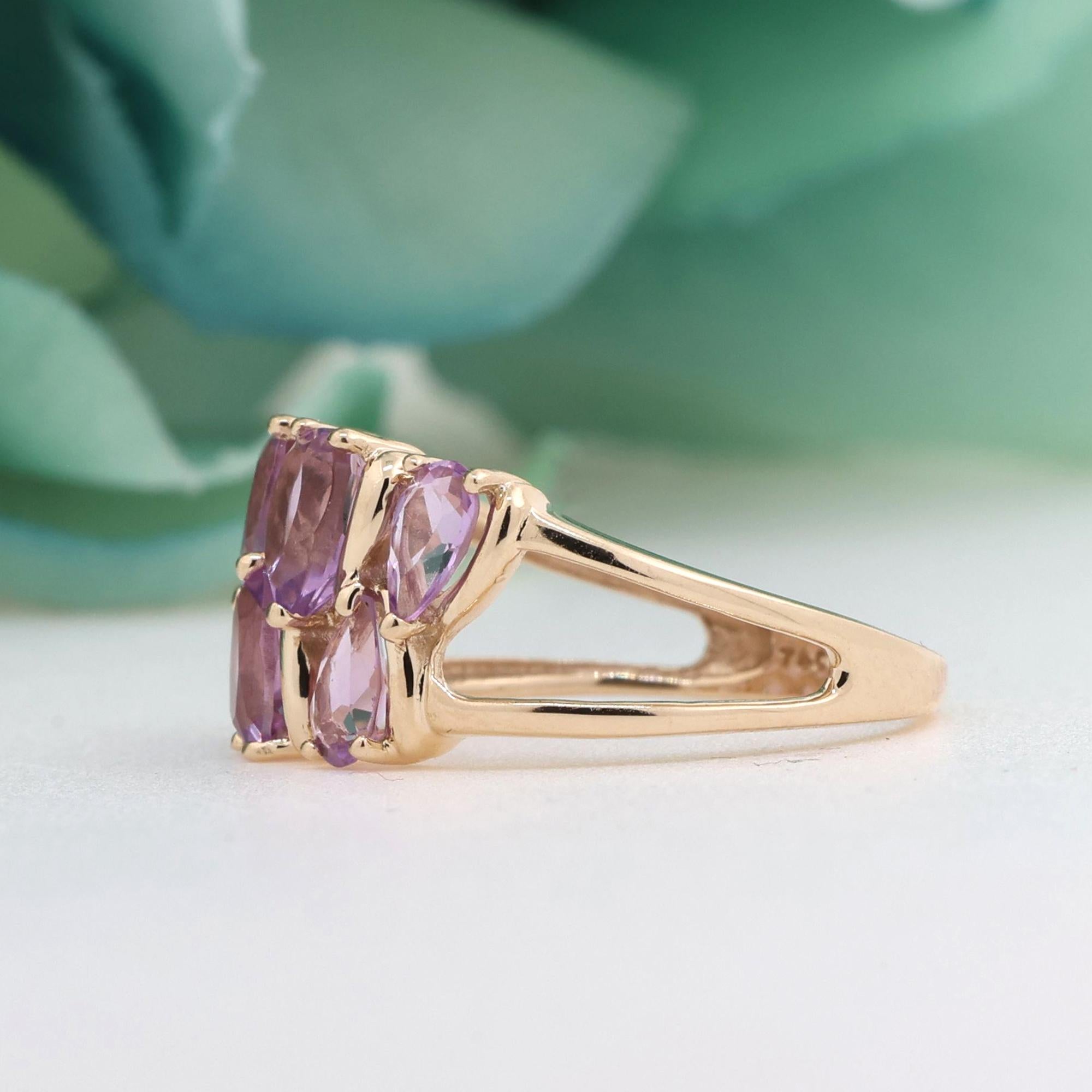 Pear Amethyst Cocktail Ring 10K Yellow Gold 1.90 CTW Size 6.75 Ladies