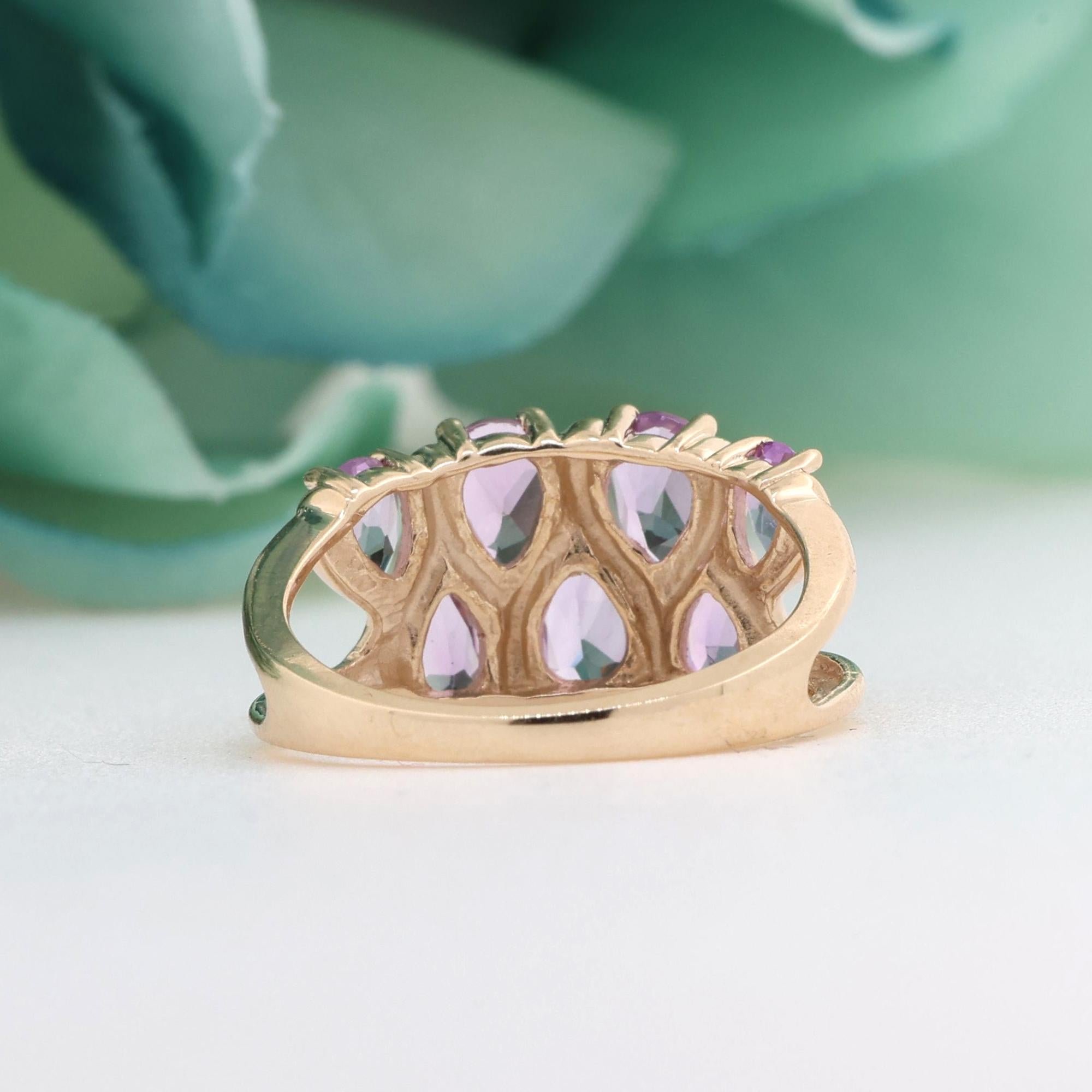 Pear Amethyst Cocktail Ring 10K Yellow Gold 1.90 CTW Size 6.75 Ladies