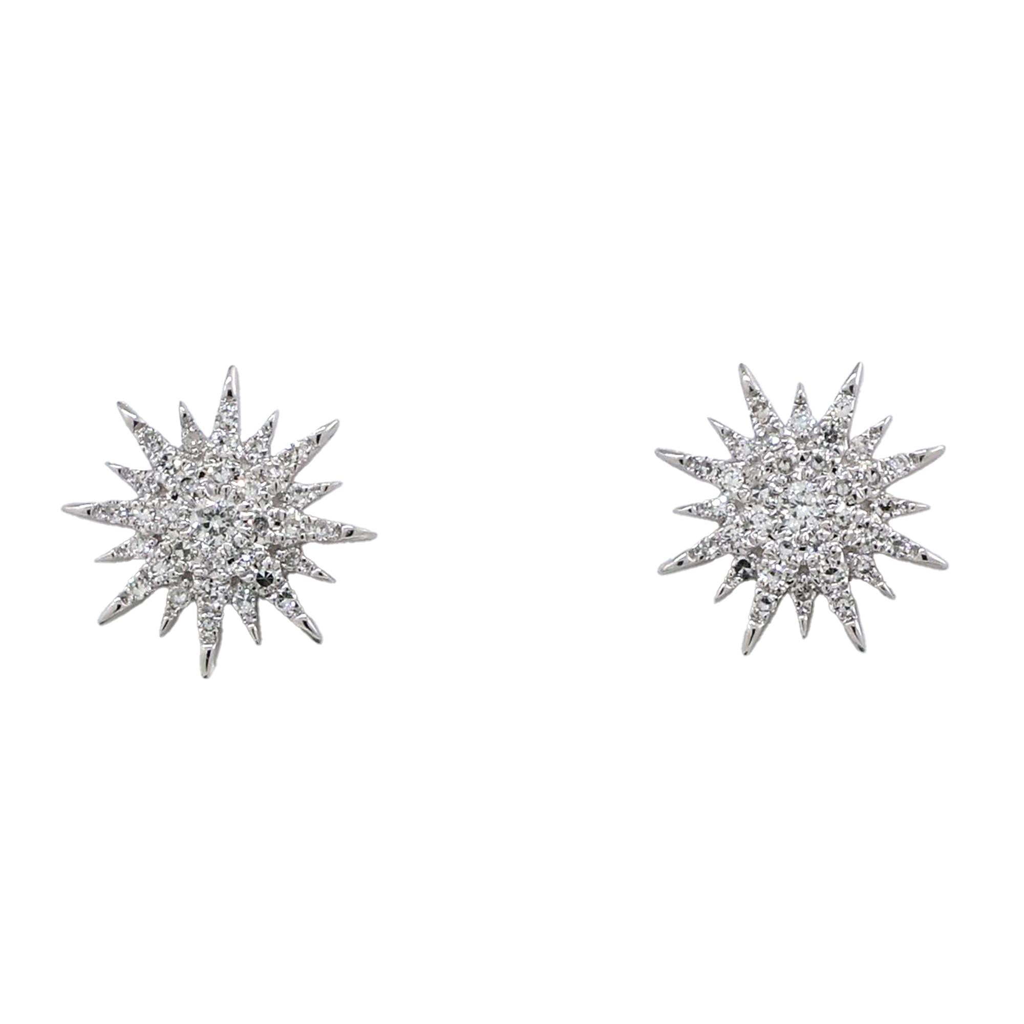 Starburst  Diamond Stud Earrings 0.20 TW 14K White Gold 9 mm Estate