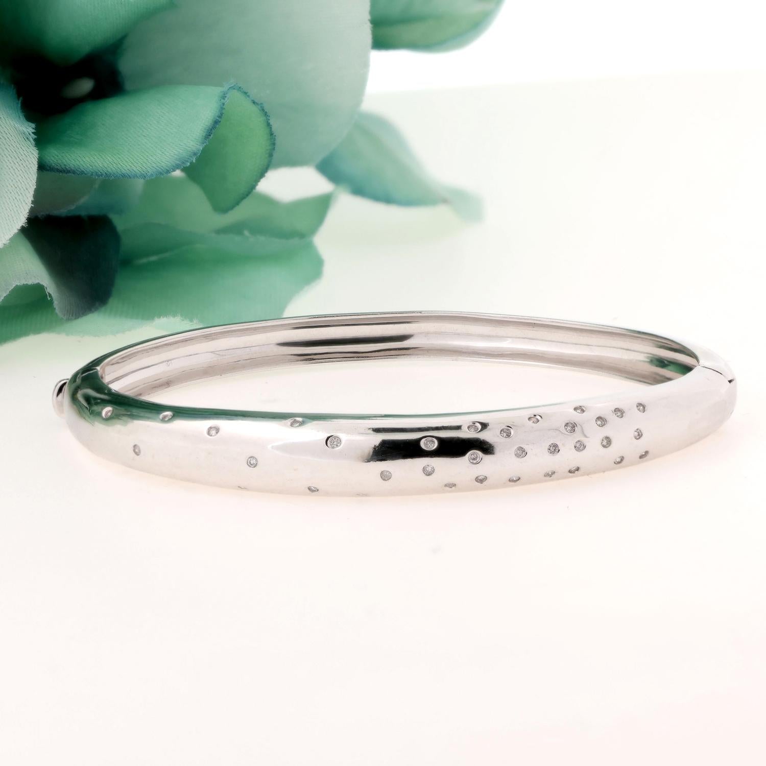 Diamond Bangle Bracelet 18K White Gold 0.25 TW Scattered Diamonds Size 6.5