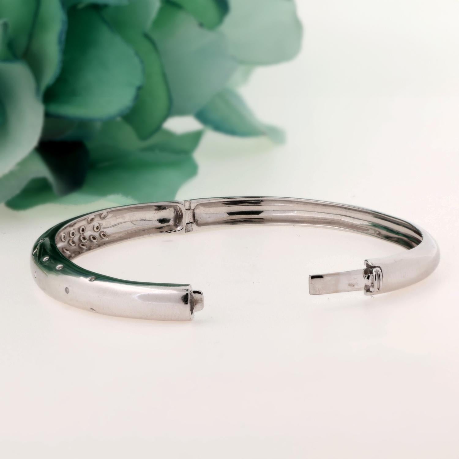 Diamond Bangle Bracelet 18K White Gold 0.25 TW Scattered Diamonds Size 6.5