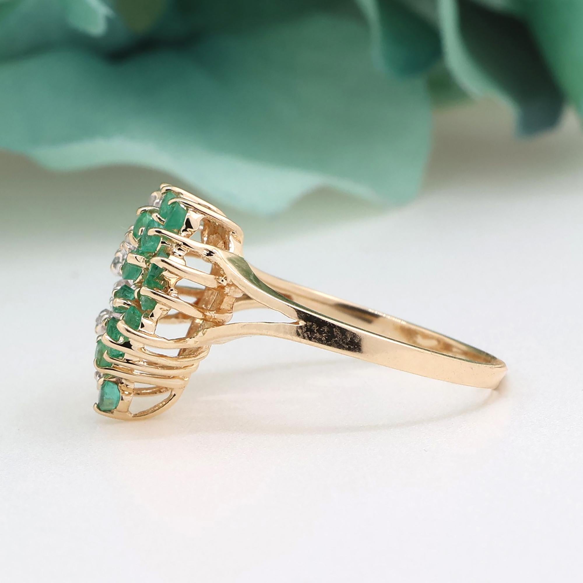 Open Heart Emerald Gem Diamond Ring 10K Gold 0.38 TW Size 7 Ladies Estate