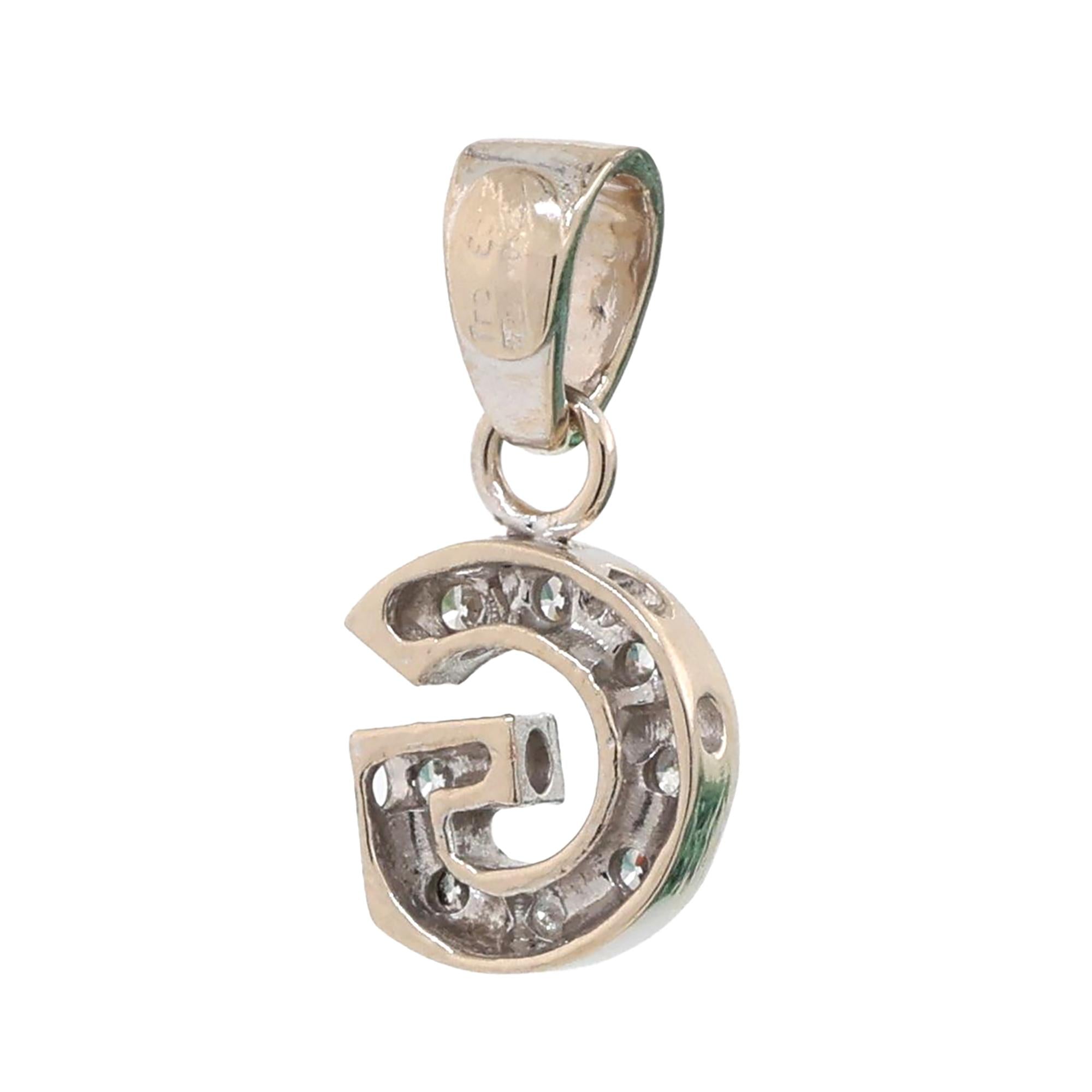 Diamond Letter "G" Pendant Charm 18K White Gold 0.15 TW 0.75" Estate