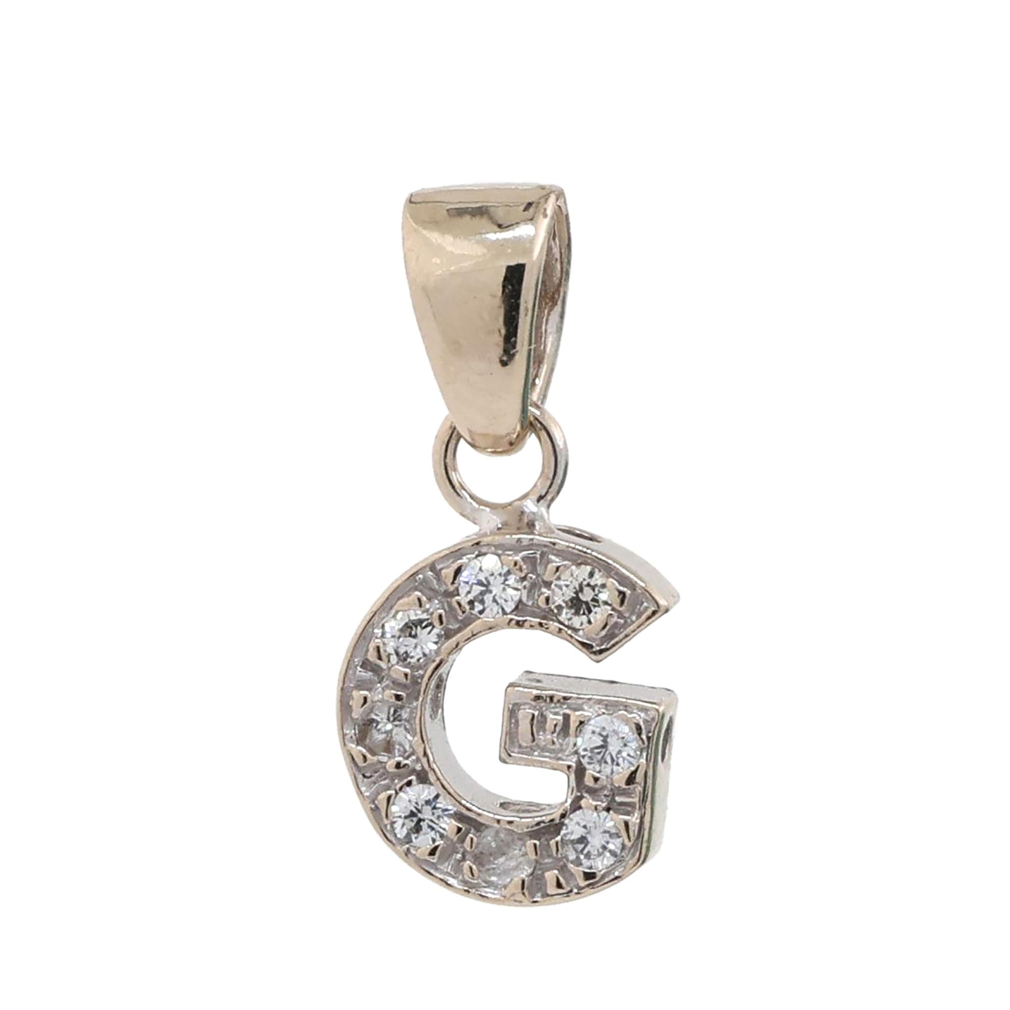 Diamond Letter "G" Pendant Charm 18K White Gold 0.15 TW 0.75" Estate