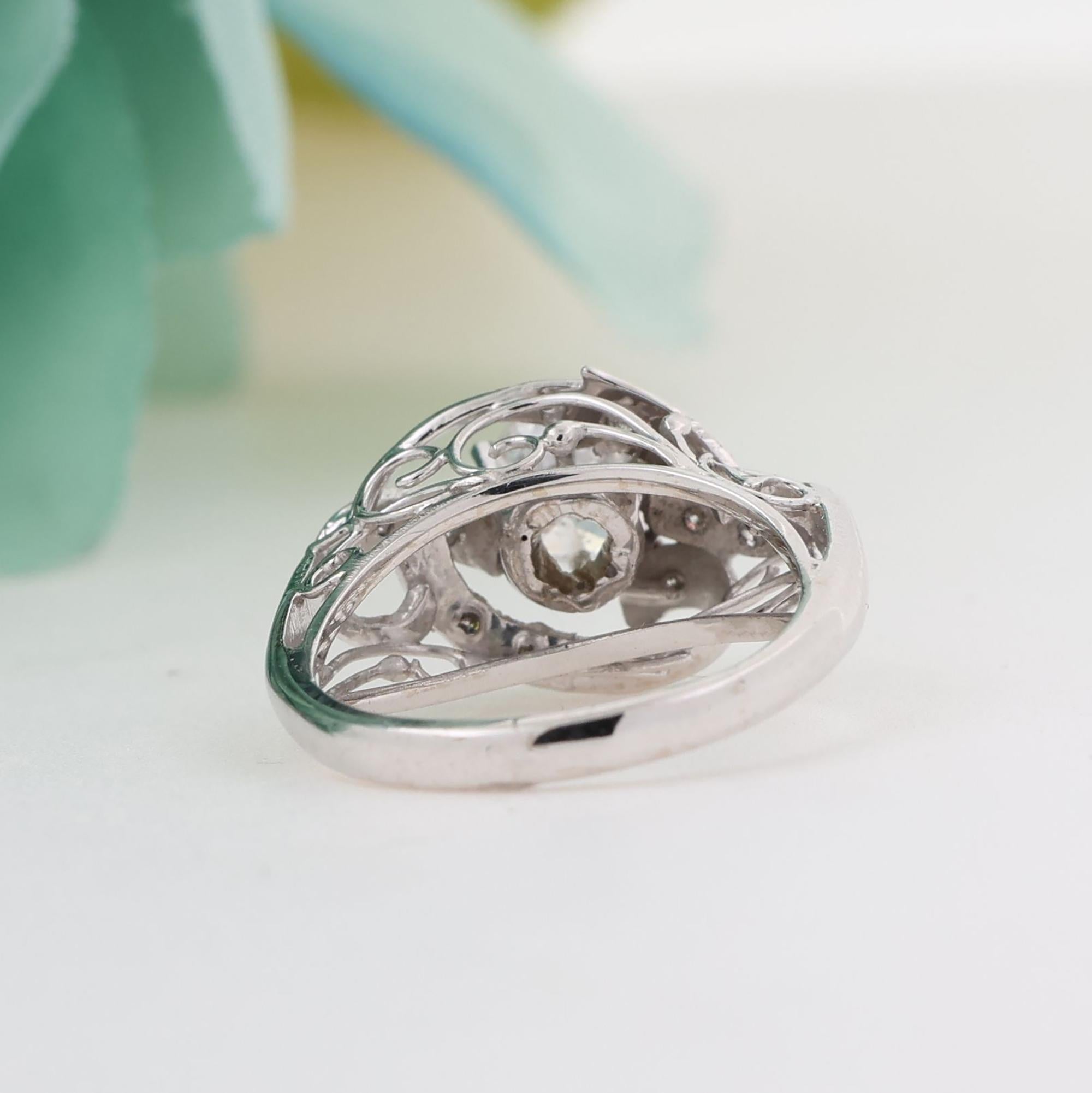 Vintage Round Diamond Filigree Engagement Ring 14K White Gold 0.74 TW Size 5