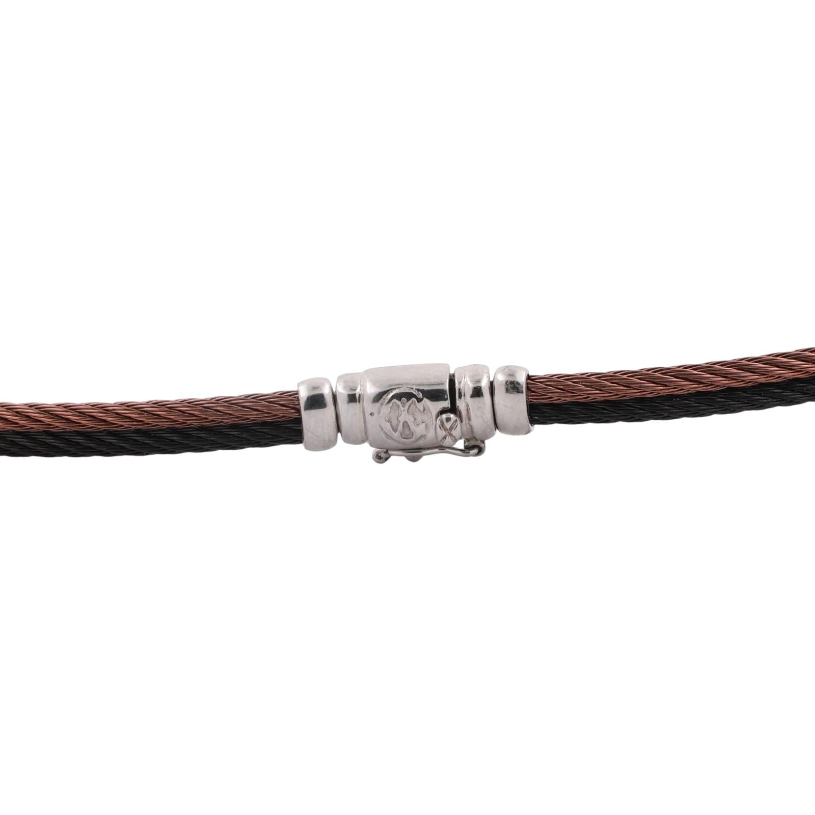 Philippe Charriol Diamond Pendant Double Cable Wire Necklace 18K Gold Steel 17"