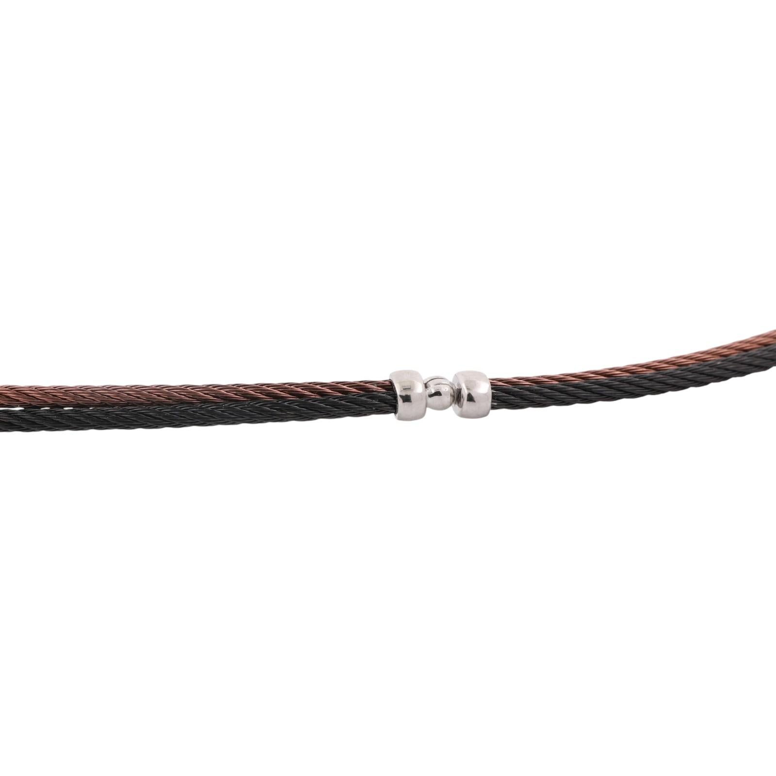 Philippe Charriol Diamond Pendant Double Cable Wire Necklace 18K Gold Steel 17"