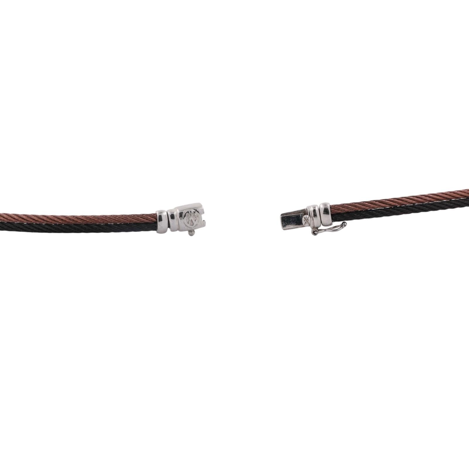 Philippe Charriol Diamond Pendant Double Cable Wire Necklace 18K Gold Steel 17"