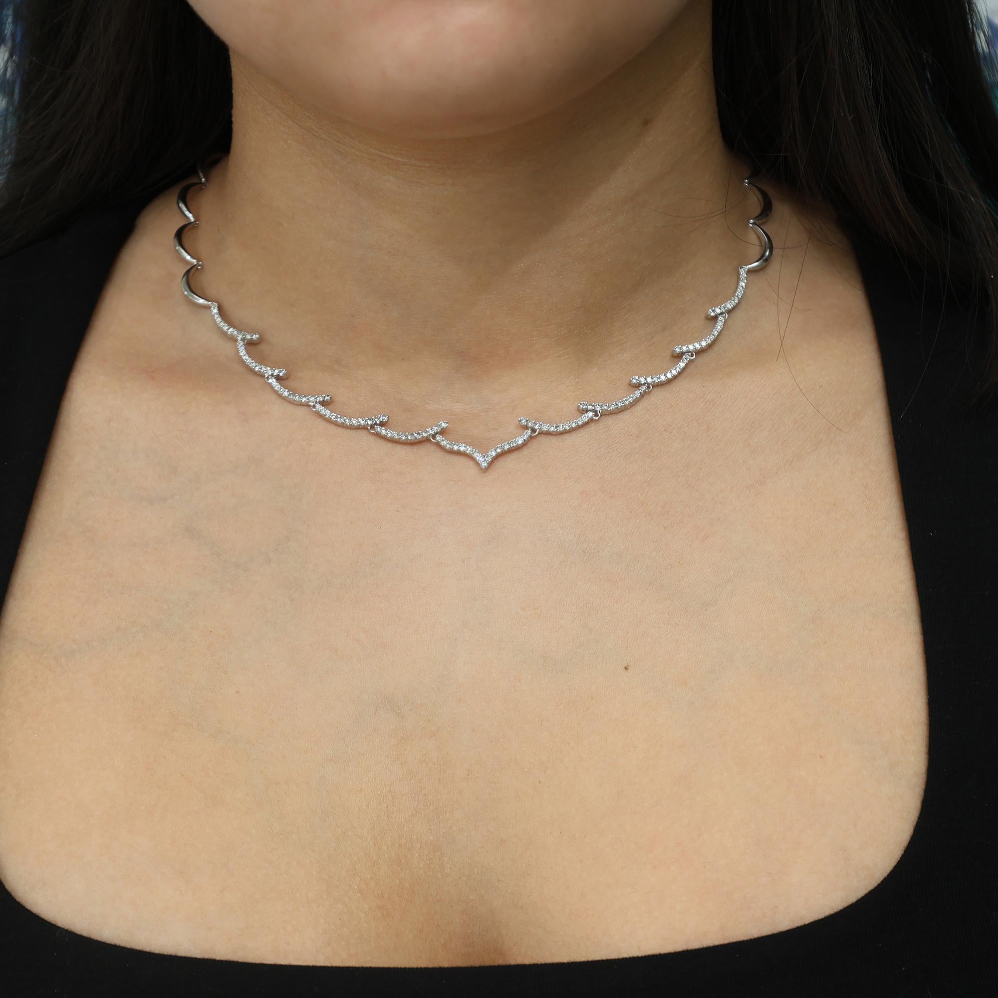 TW Diamond Swirl Choker Necklace 14K White Gold 16