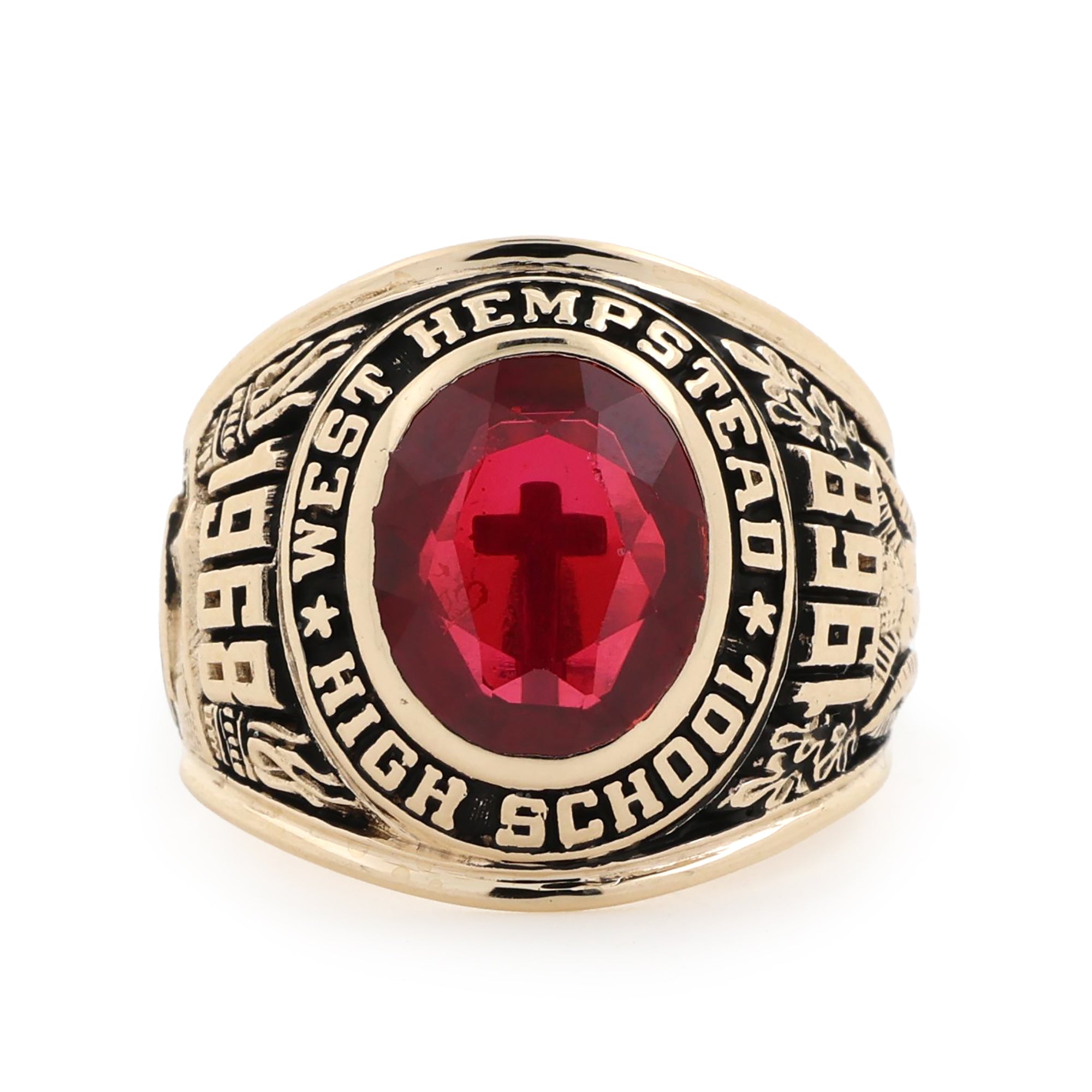 Men's Class Ring West Hempstead High School 1968 10K Y/Gold Ruby Gem SZ 8.75