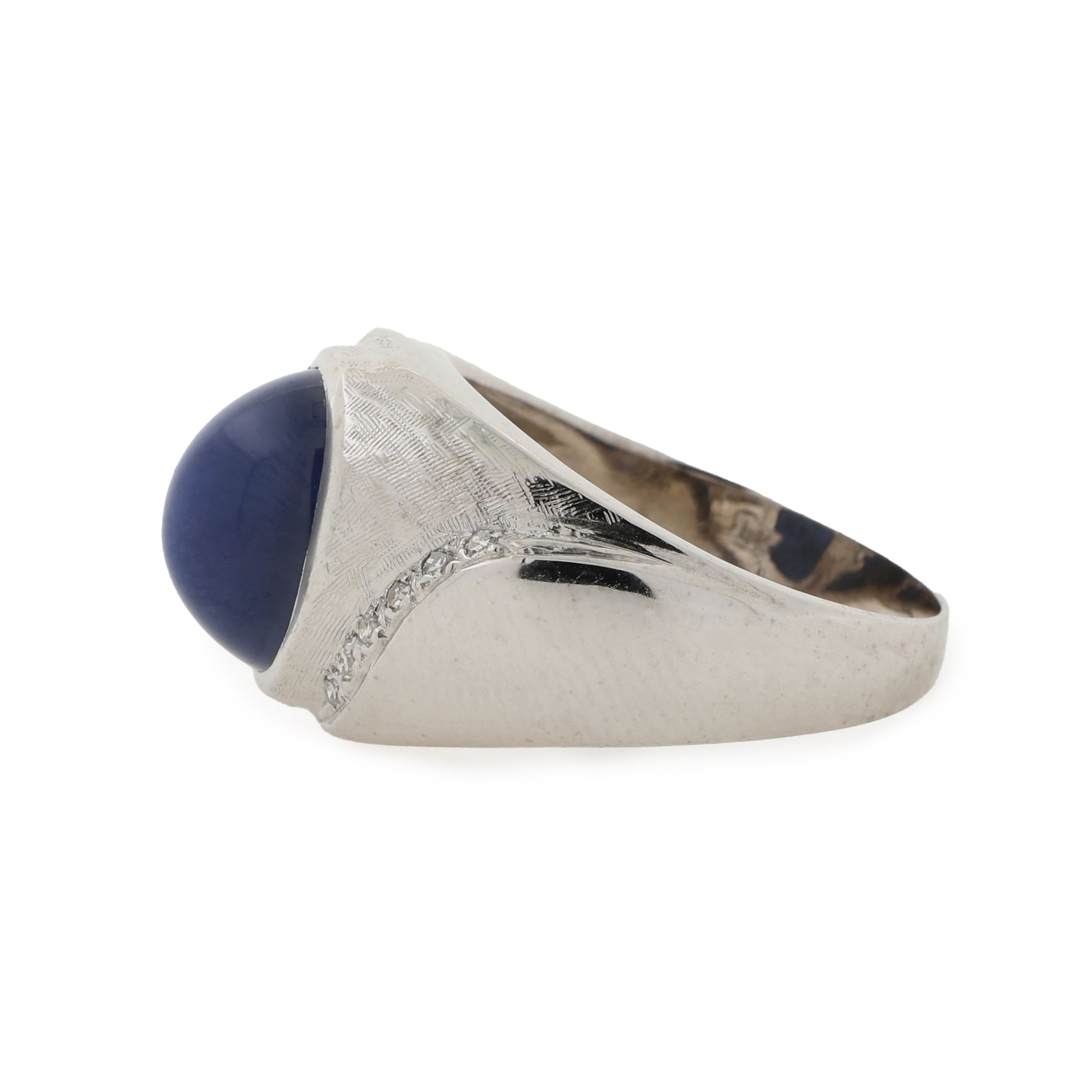 Star Sapphire Diamond Ring 10K White Gold Cabochon Gemstone 3.35 CTW Size 10.5