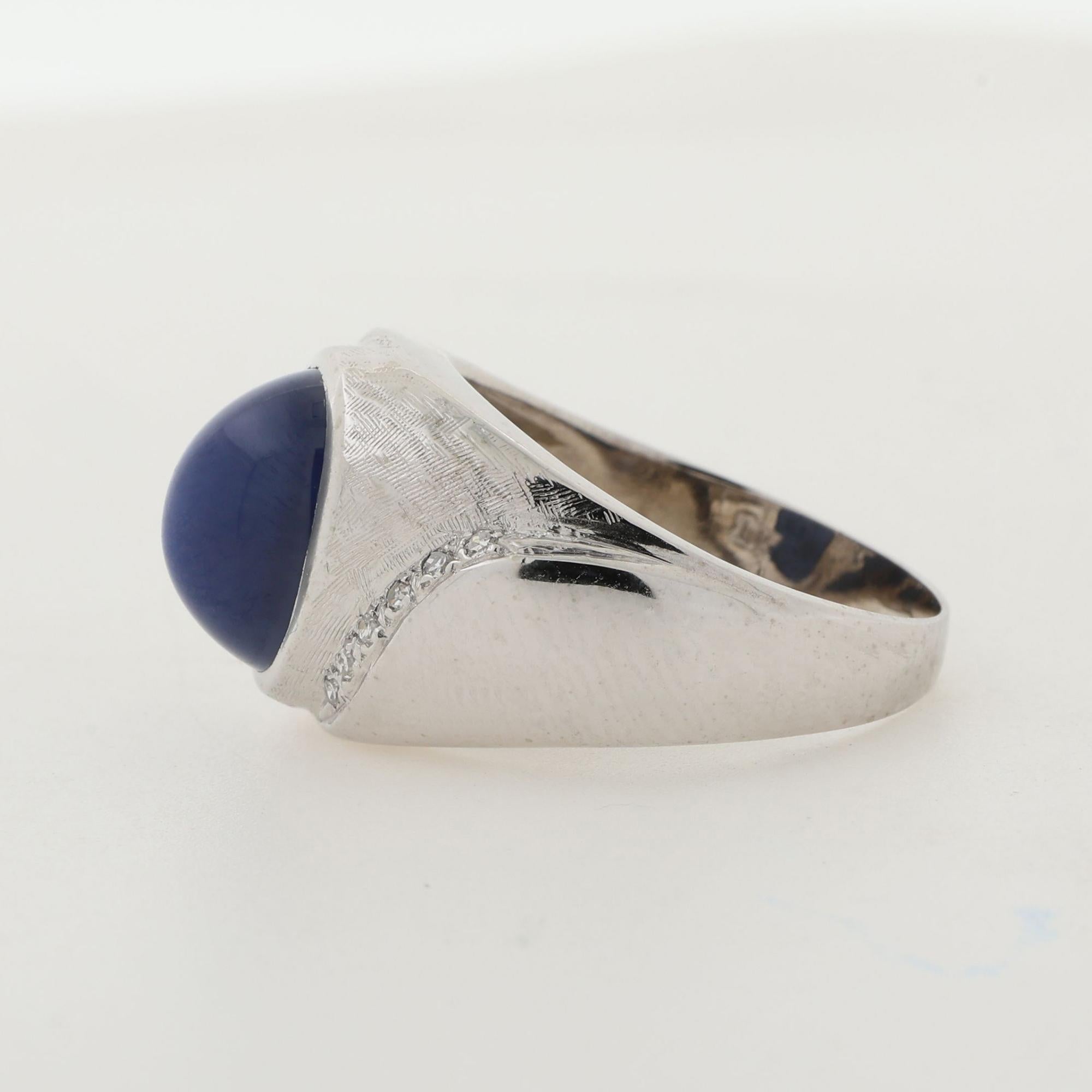 Star Sapphire Diamond Ring 10K White Gold Cabochon Gemstone 3.35 CTW Size 10.5