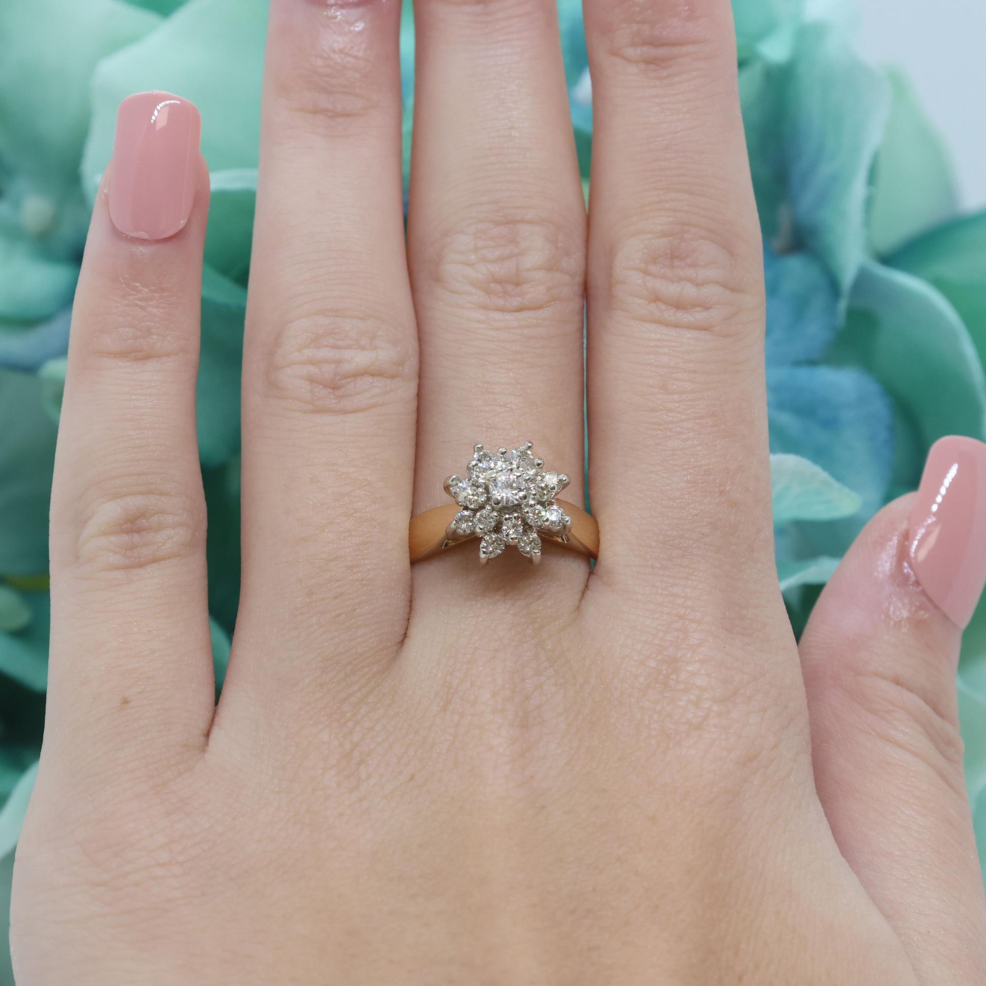Diamond Flower Cocktail Ring 14K Gold 0.50 TW Diamonds Ladies Size 9.5 Vintage