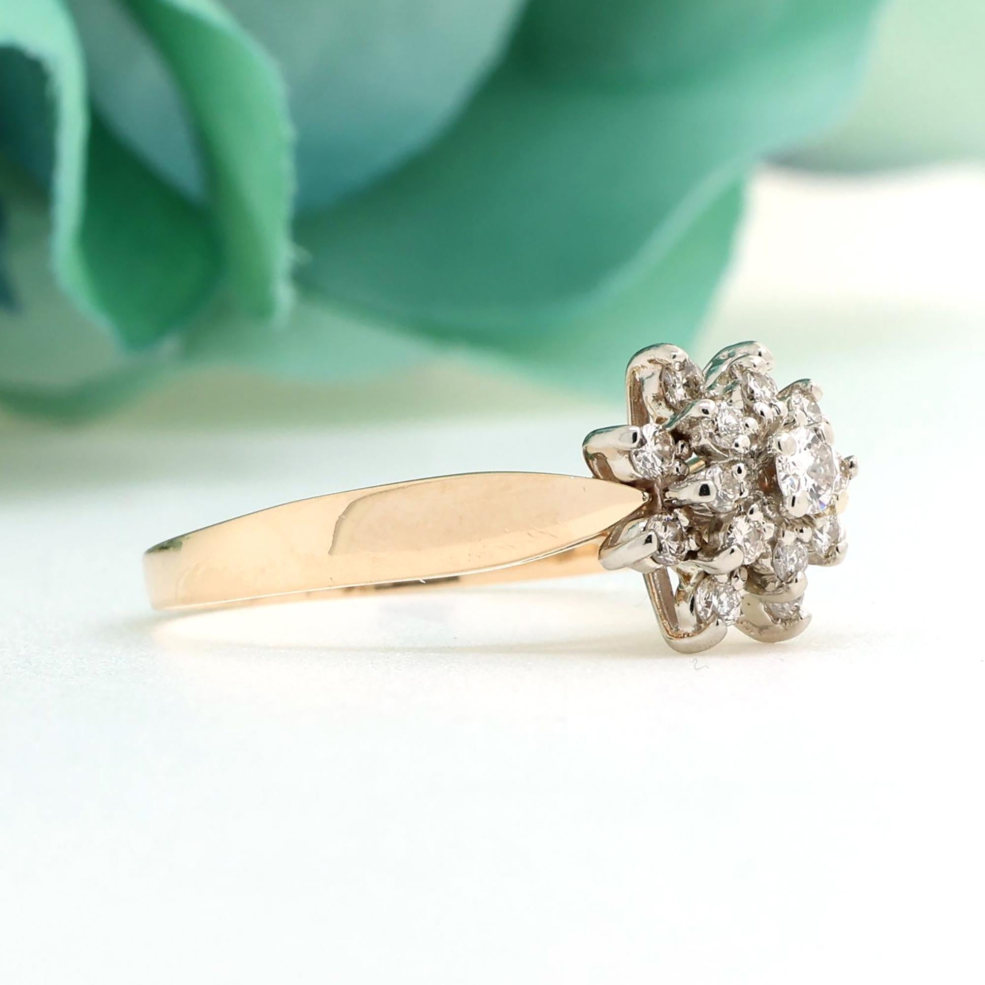 Diamond Flower Cocktail Ring 14K Gold 0.50 TW Diamonds Ladies Size 9.5 Vintage