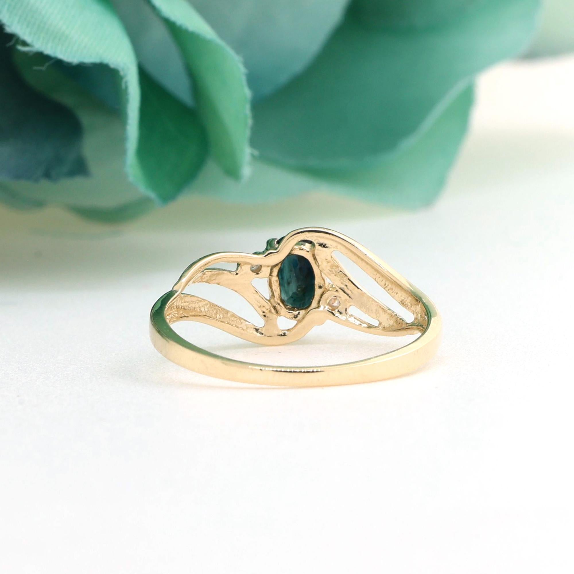 Solitaire Sapphire Diamond Accent Ring 10K Yellow Gold 0.67 CTW Ladies Size 7.25
