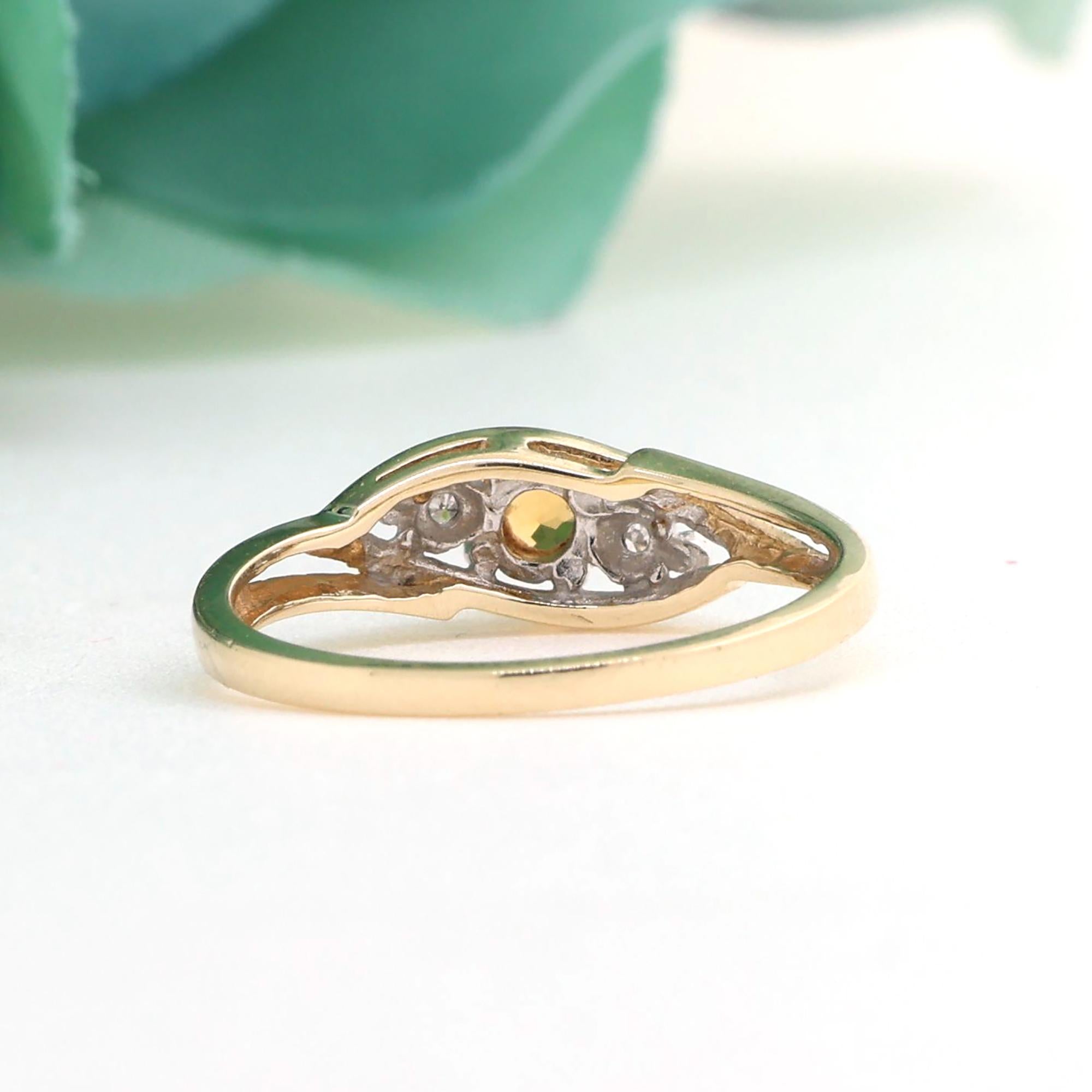 Citrine Diamond Cocktail Ring 10K Gold 0.18 TW Size 6.5 Ladies