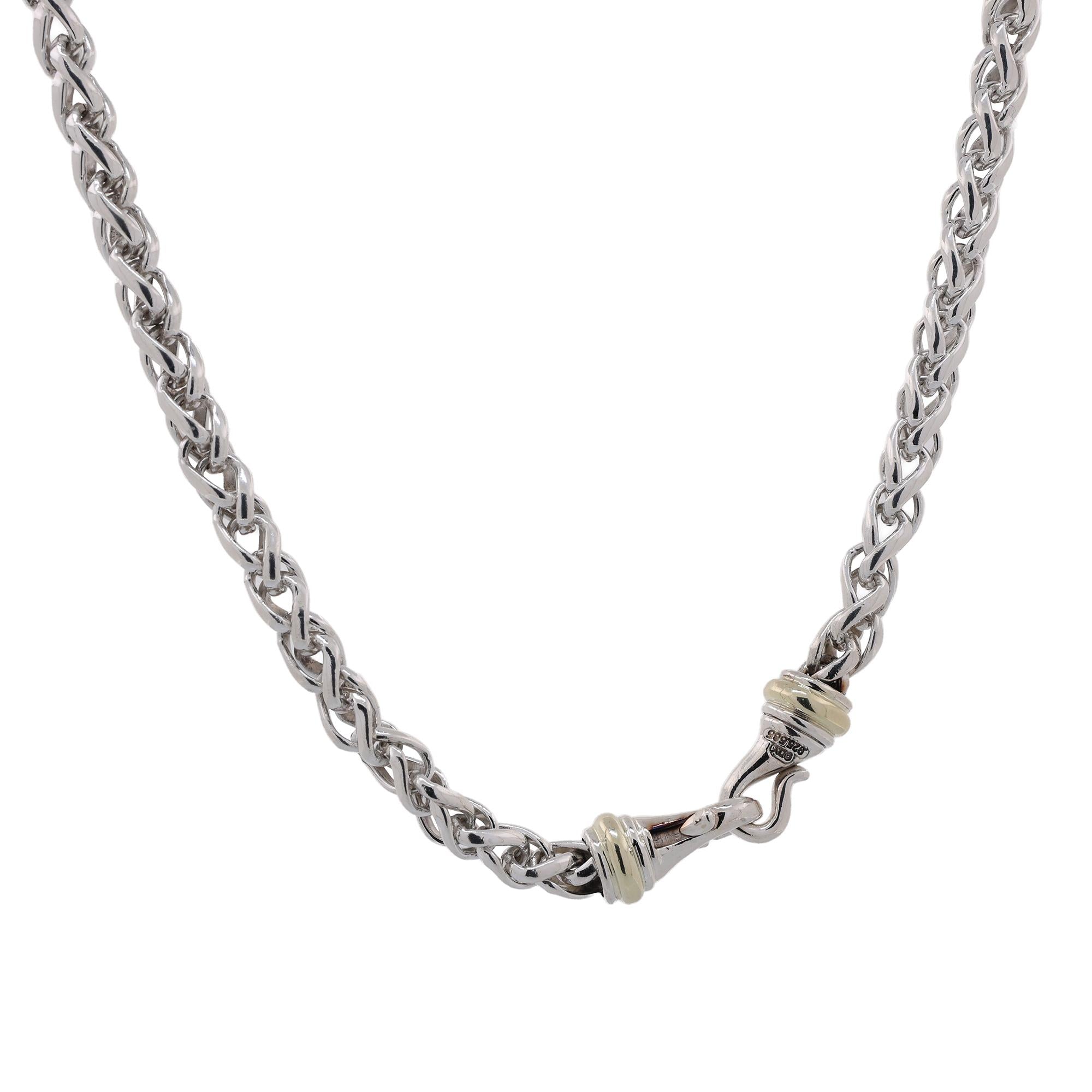 David Yurman Wheat Chain Necklace Sterling Silver 14K Yellow Gold 17.5" Unisex