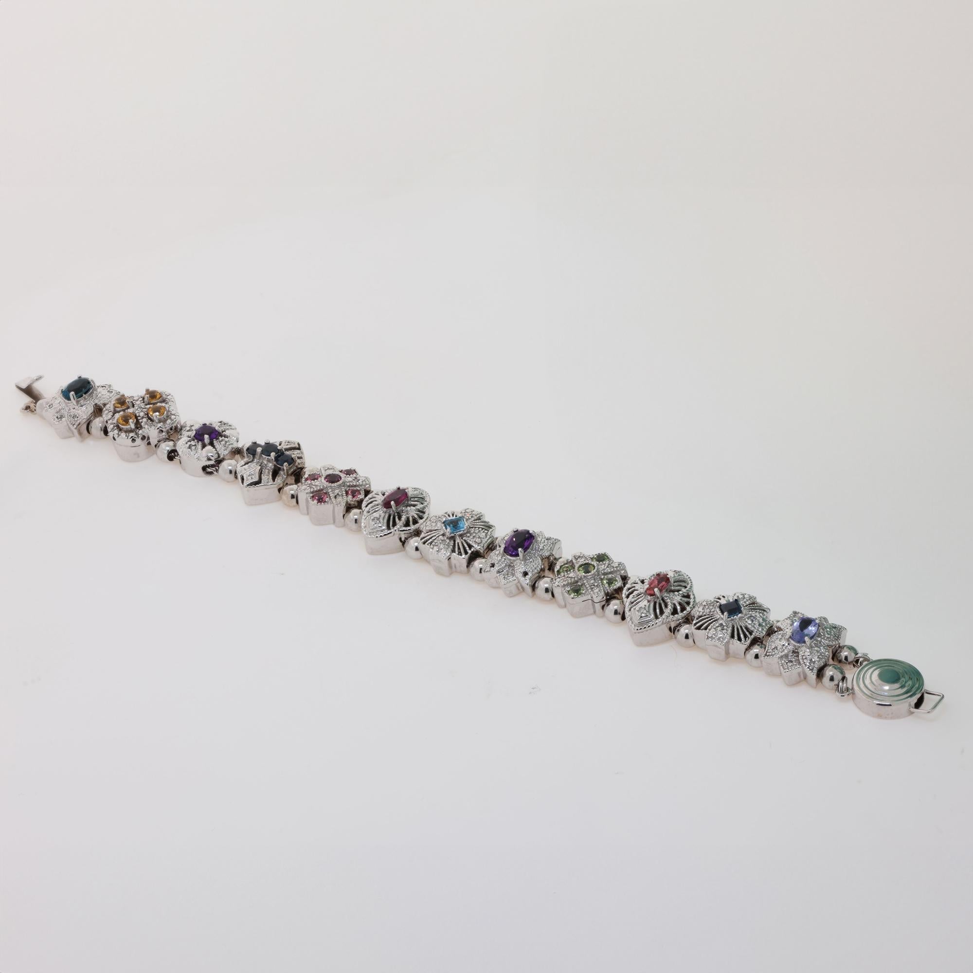 Richard Klein KLJCI 10K W/Gold Gemstones Slide Charm Bracelet 7" Estate