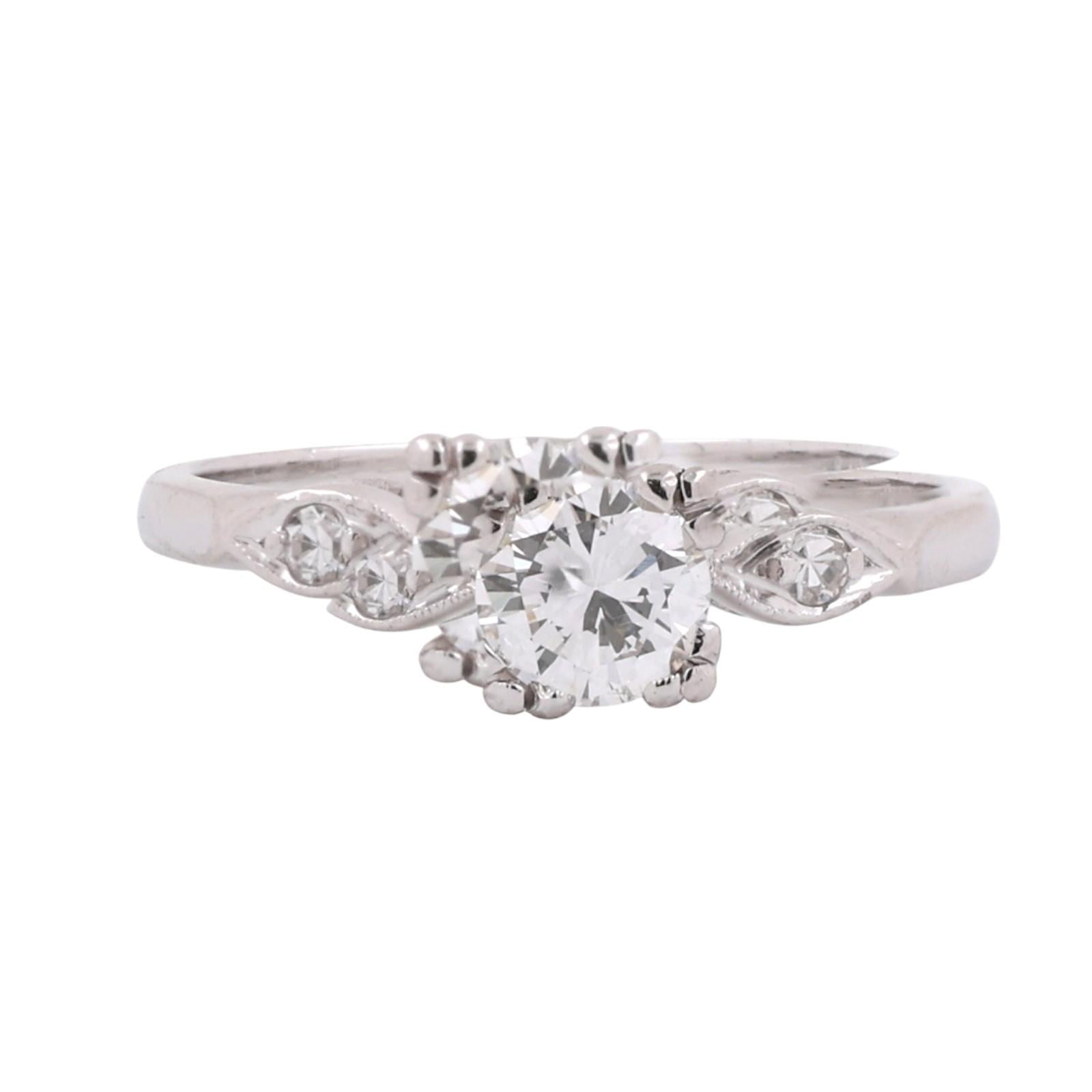 Platinum Round Solitaire Accent Diamond Engagement Ring 0.63 TW Size 5.75 Ladies