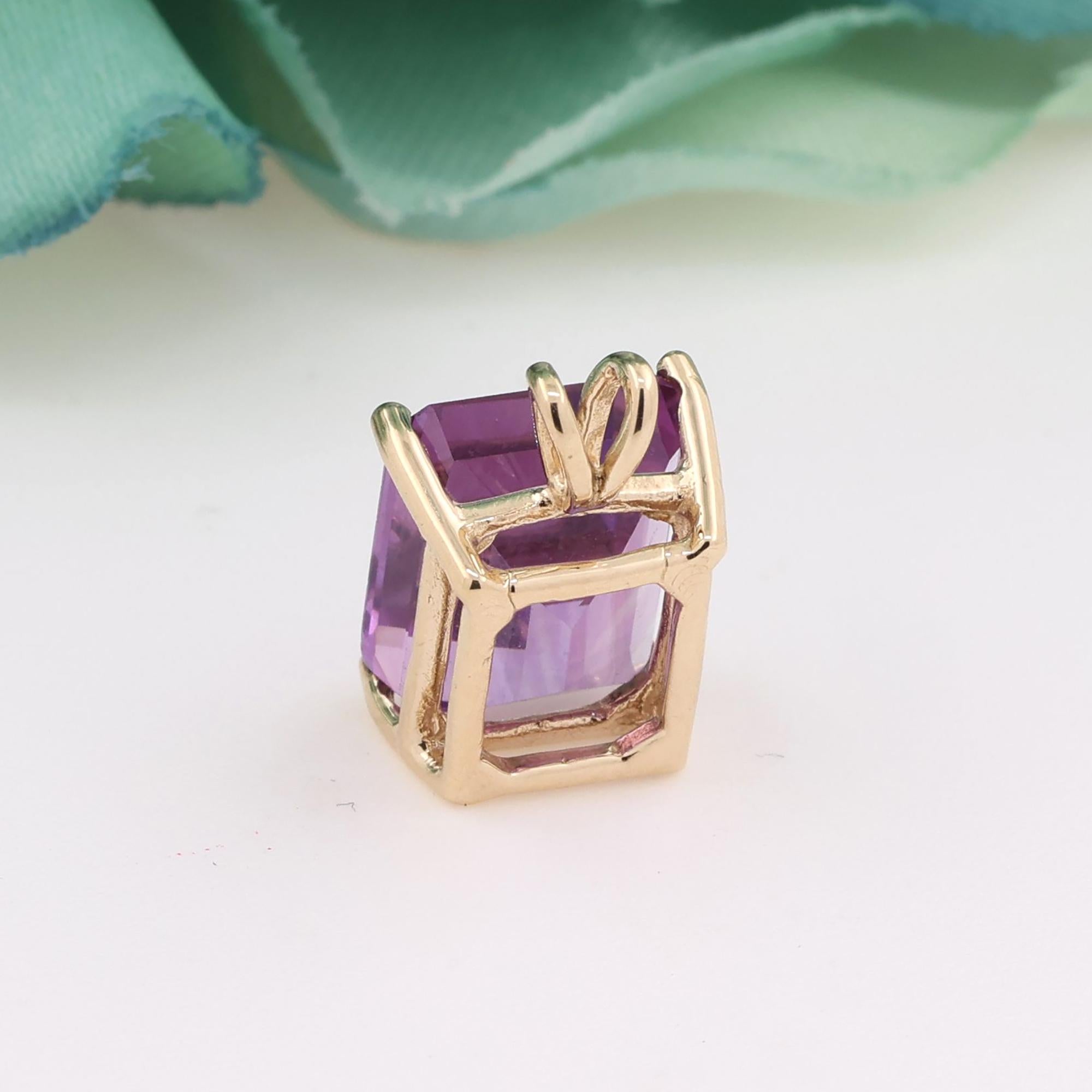 Emerald Cut Amethyst Pendant And Earring Set 14K Yellow Gold 6.04 CTW Estate